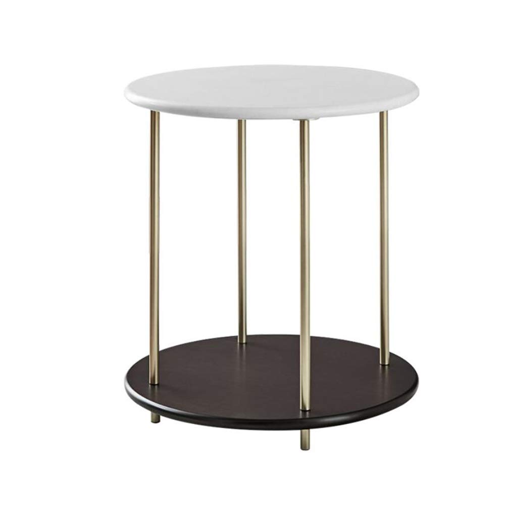 White 17.71 Inch Round End Table with Double Layer Shelf & Storage Space - Jcnfa-Tables Sofa Side Table for Living Room, Bedroom, Office - Removable Modern Accent Table (17.71x17.71x19.48in)