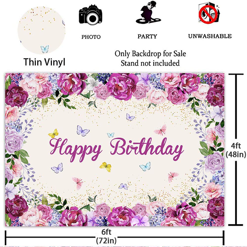 Butterfly Floral Party Backdrop for Baby Girls - Fairy Princess Birthday Photography Background - Vinyl Kids Sweet Cake Table Banner Decor Supplies (6x4ft) - Perfect for Birthday Parties, Baby Showers & Photo Shoots