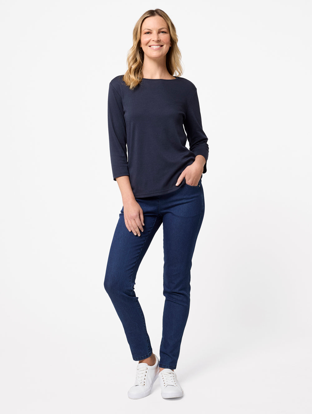 Winterlock 3/4 Sleeve Women's Tops - Soft Stretch Casual Blouse for Fall & Winter - Perfect for Office, Date Night and Layering Outfits