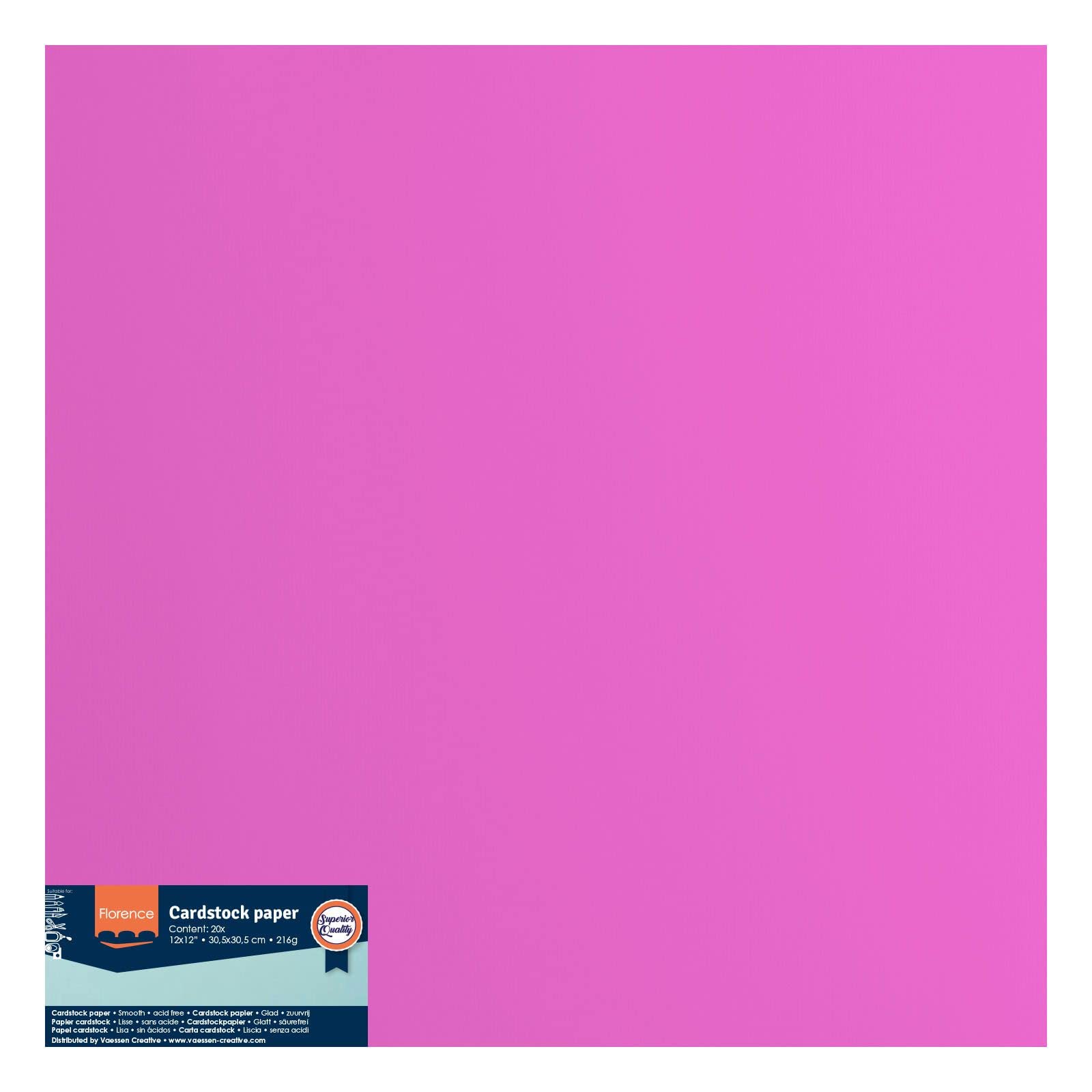 Vaessen Creative Florence Smooth Cardstock - Fuchsia Pink, 216gsm, 12x12 Inches (30.5x30.5cm), 20 Sheets for Scrapbooking, Card Making, Die Cutting & Paper Crafts | Perfect for DIY Projects, Wedding Invitations & Home Decor