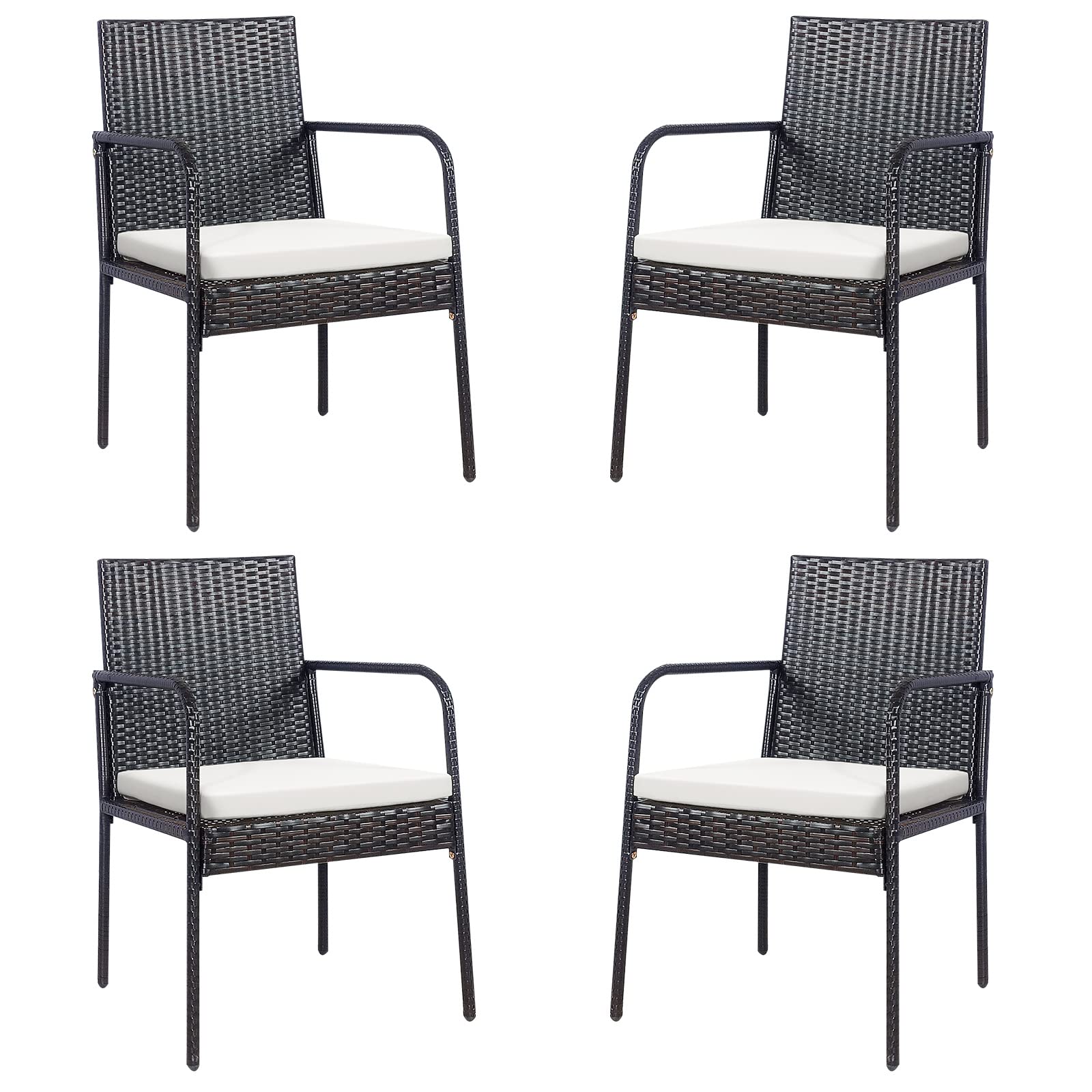 RELAX4LIFE 4-Piece Outdoor Dining Chair Set - All-Weather PE Wicker Patio Chairs with Comfortable Cushions, Durable Rattan Armchairs for Backyard, Poolside, Garden & Lawn - Perfect for Outdoor Entertaining & Relaxation