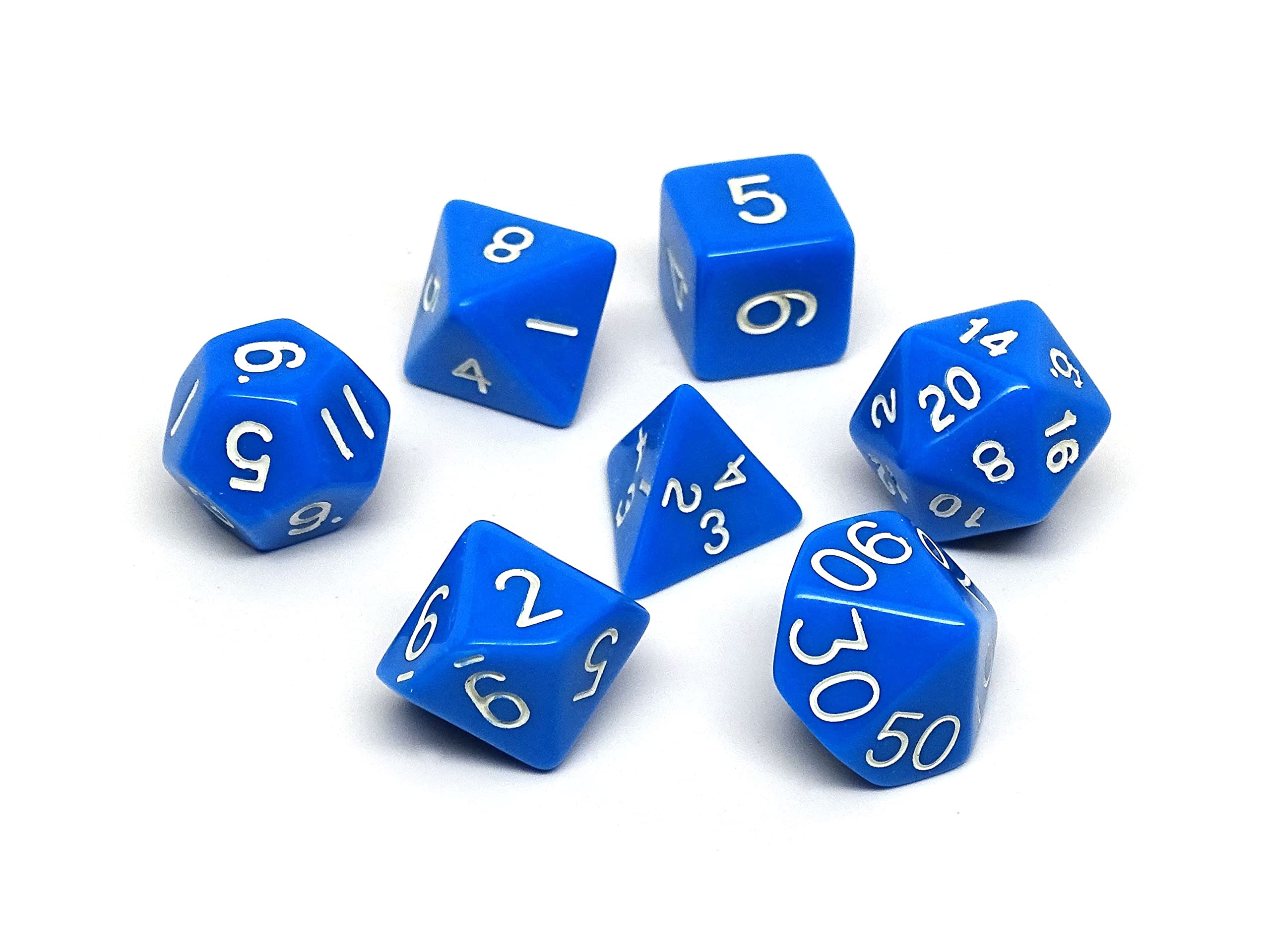 7-Piece Opaque Polyhedral Dice Set - Includes D20, D12, D10, D8, D6, D4 & D00 Dice for D&D, RPG & Tabletop Games (Blue with White Numbers) - Perfect for Dungeons & Dragons, Pathfinder, MTG and Board Game Nights