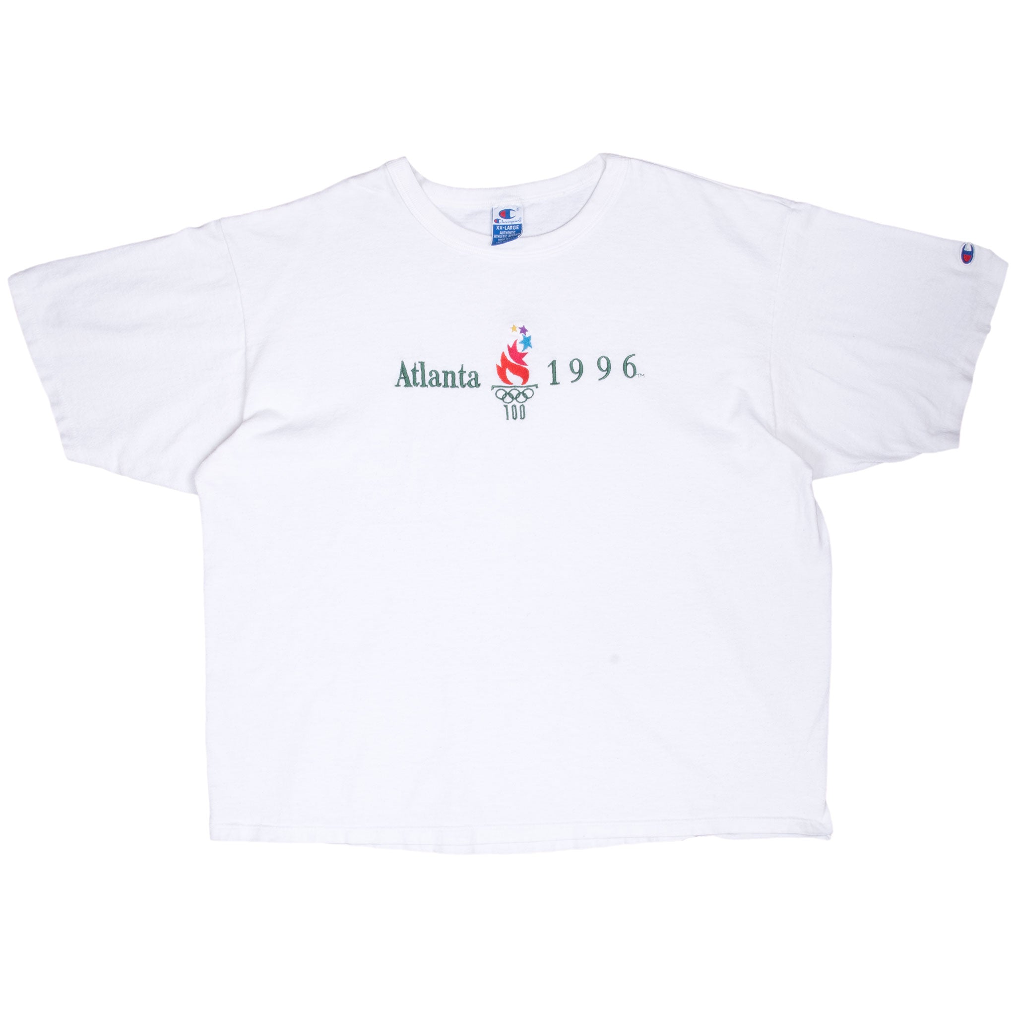 Vintage Champion Atlanta Olympics 1996 White T-Shirt 2XL - Made in USA - Retro Sports Fan Gift & Casual Wear for Men