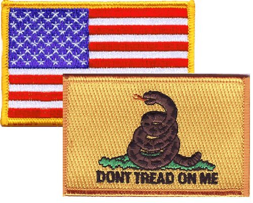 Gadsden & USA Flag Iron-On Embroidered Patches Combo Pack - Patriotic DIY Sewing & Clothing Decoration for Hats, Jackets, Bags