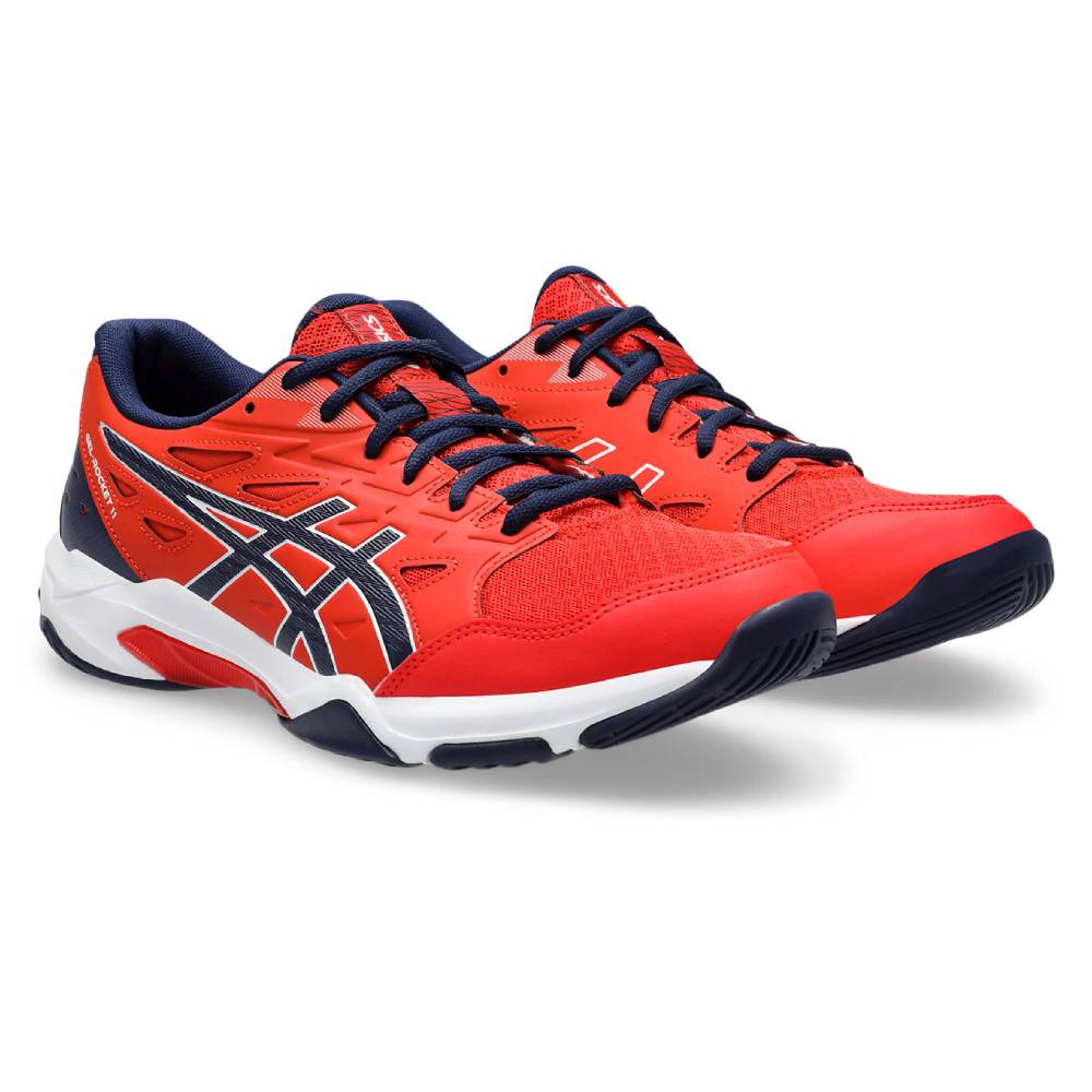 ASICS Gel Rocket 11 Men's Volleyball Shoes - Lightweight Indoor Court Shoes for Badminton, Squash & Tennis - Non-Marking Rubber Sole (Fiery Red/Peacoat) - Perfect for Gym, Sports & Casual Wear