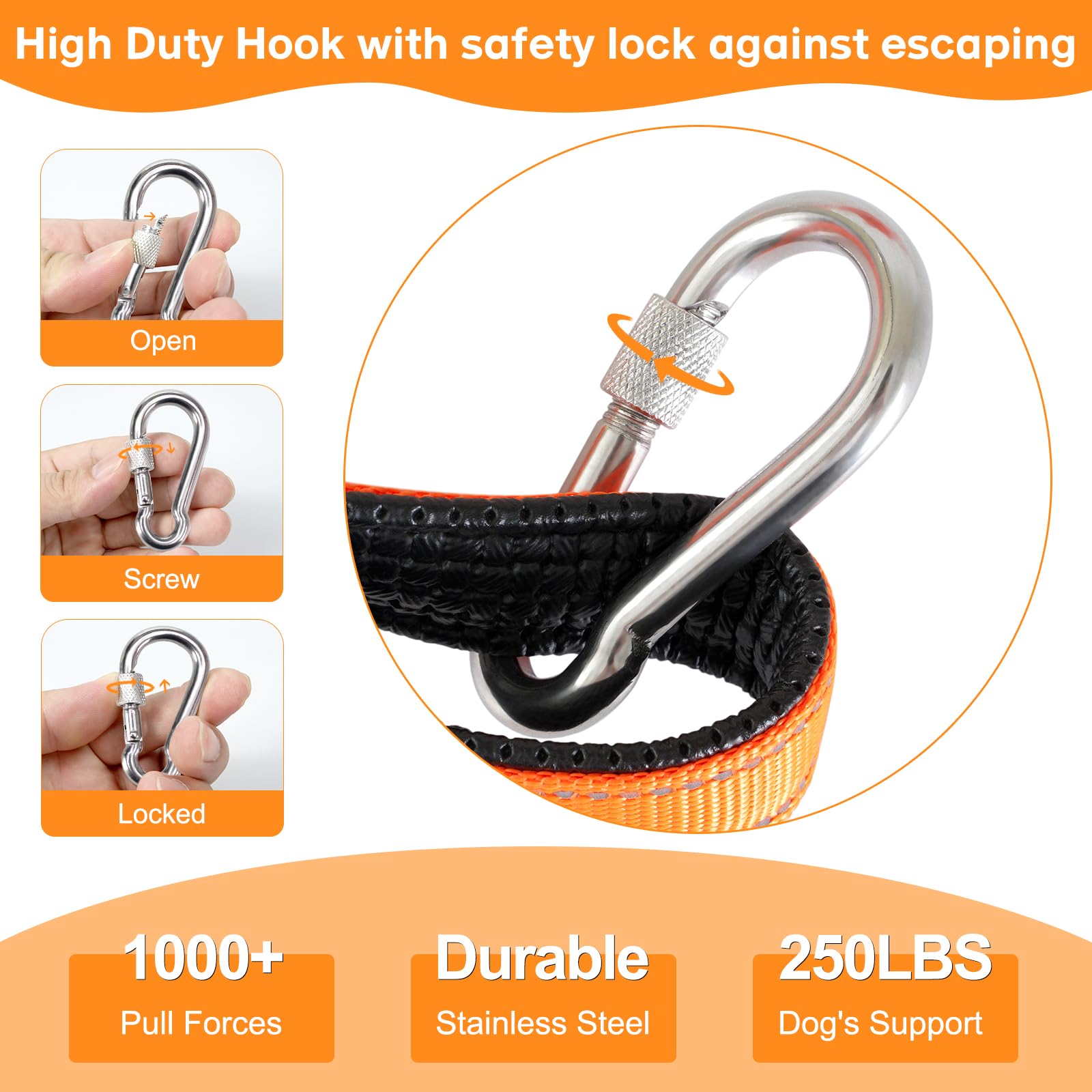 50ft Heavy Duty Chew Proof Dog Leash - Long Tie Out Cable with Carabiner for Medium & Large Dogs | Padded Handle for Comfort | Perfect for Yard Training, Walking & Outdoor Activities