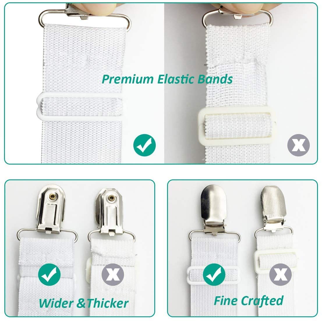 **Bed Sheet Holder Straps - 2 Sets of Adjustable Sheet Fasteners & Keepers for Secure Fit - Perfect for Deep Pocket, King, Queen & Twin Mattresses**