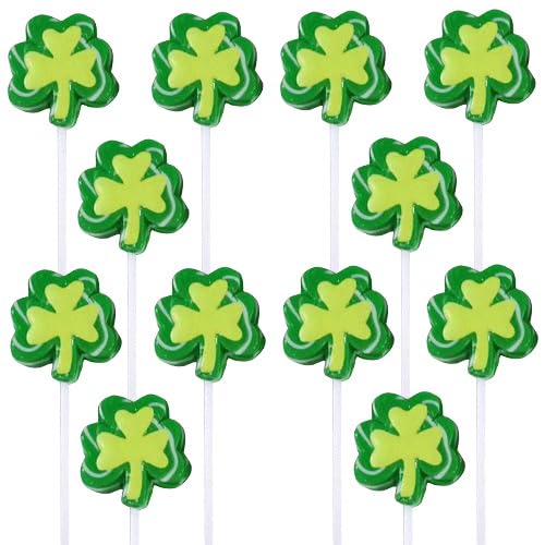 12 Shamrock Lollipops - St. Patrick's Day Green Candy & Party Favors - Irish Themed Treats for Festive Celebrations, Office Gifts & School Events
