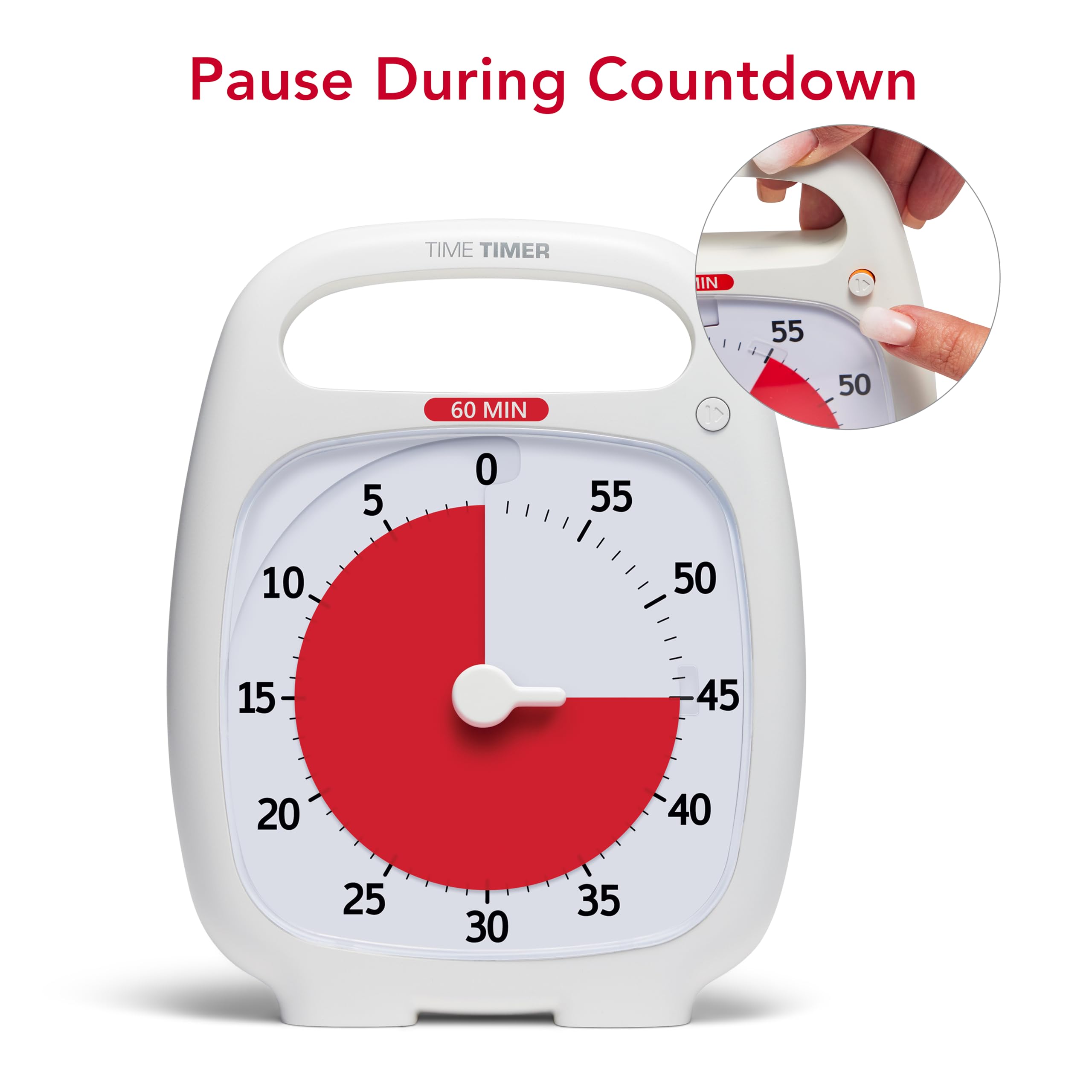Time Timer PLUS 60 Minute Visual Countdown Timer with Portable Handle - Silent Operation Study Tool for Classroom, Office & Homeschooling - Perfect for Time Management, Productivity & Focus (White)
