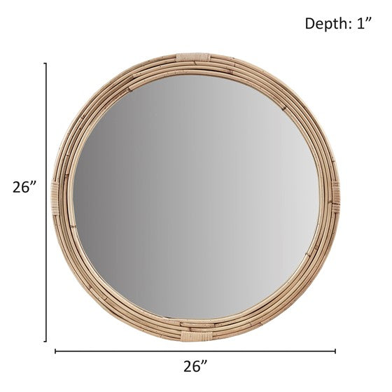 Luna Natural Rattan Round Wall Mirror - Boho Decor for Living Room, Bedroom, Bathroom - Handwoven Rattan Frame - 24 Inch Round Mirror for Home Decor & Wall Art