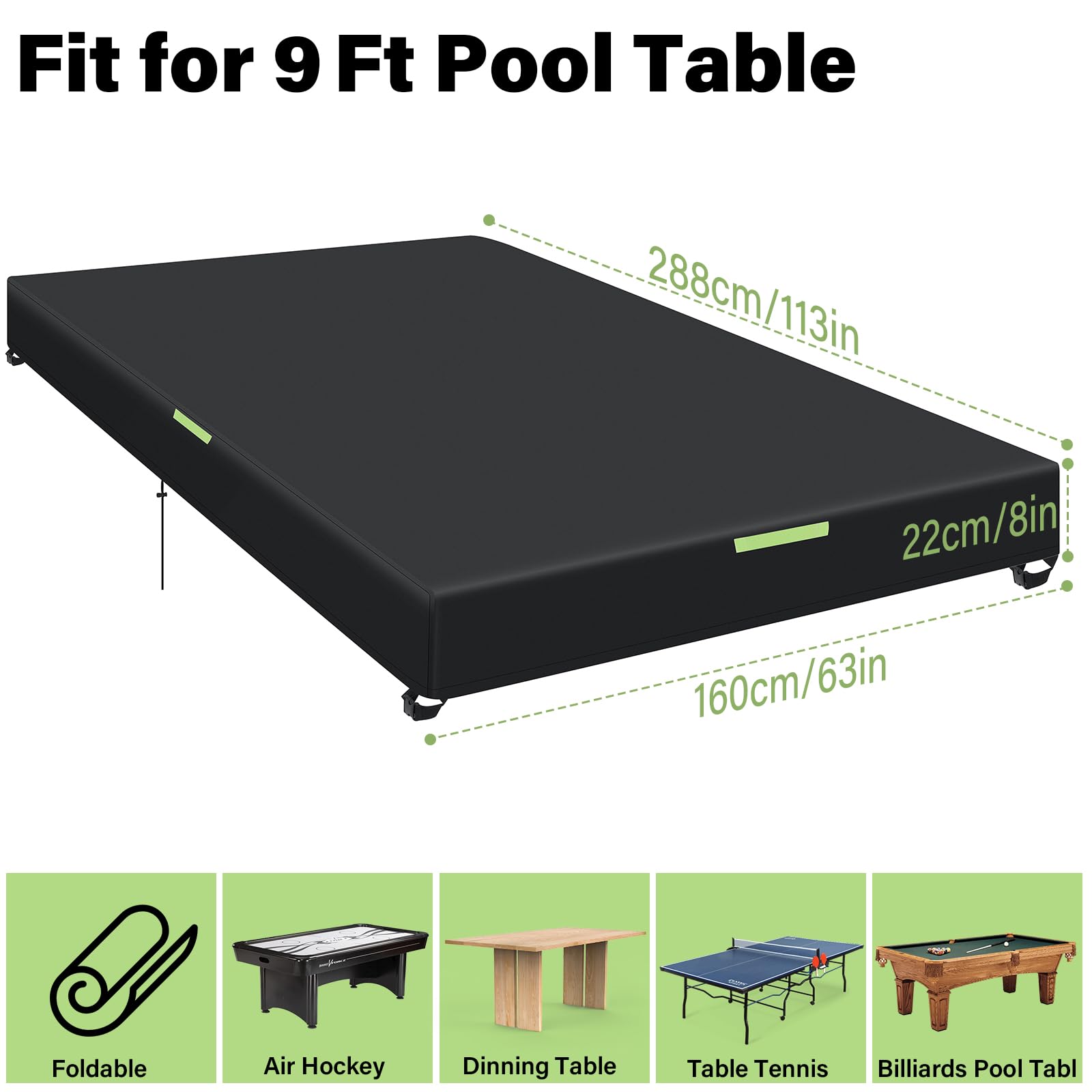 **GEMITTO Waterproof Pool Table Cover with Handles & Buckles - Fits 7/8/9 FT Indoor/Outdoor Billiard & Snooker Tables - Durable Drawstring Design for Easy Use**    *(Perfect for Home Game Rooms, Bars, Clubs, and Outdoor Patios - Protects Your Pool Table from Dust, Spills, and Weather)*
