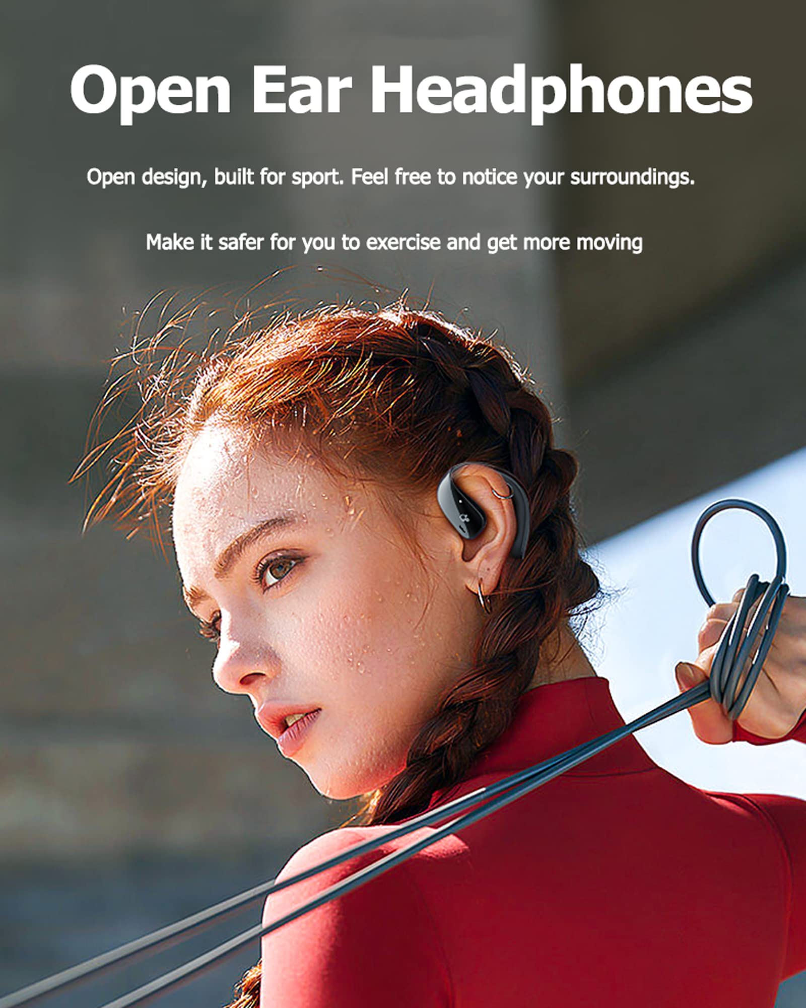 Open Ear Bluetooth Headphones Wireless - Bone Conduction Headset with Earhooks, Sweatproof for Running, Cycling & Gym Workouts - Comfortable Over-Ear Wireless Earbuds for Sports & Outdoor Activities