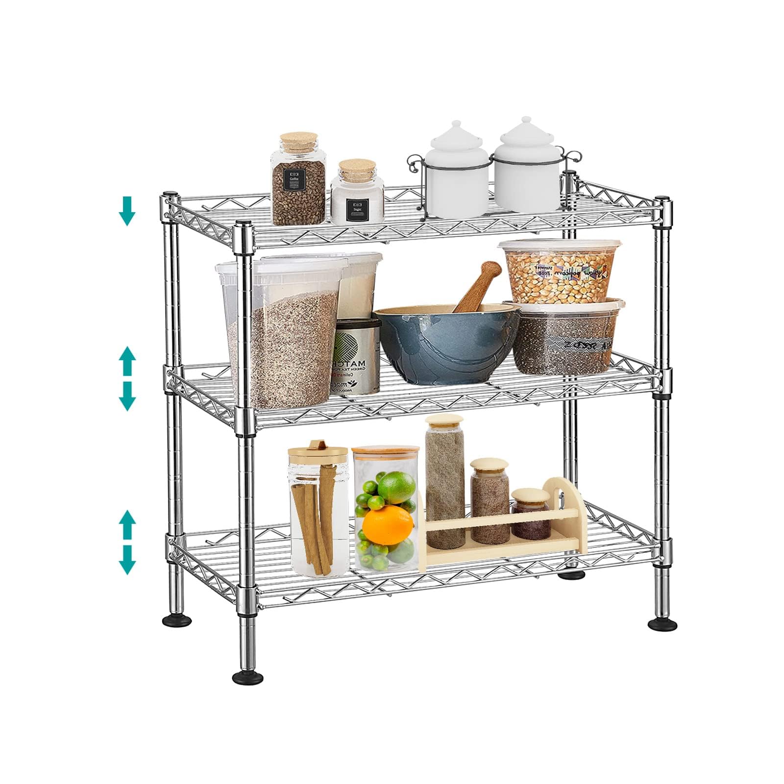 3-Tier Adjustable Metal Wire Shelf - Heavy Duty 200Lbs Capacity Storage Rack with Leveling Feet (8