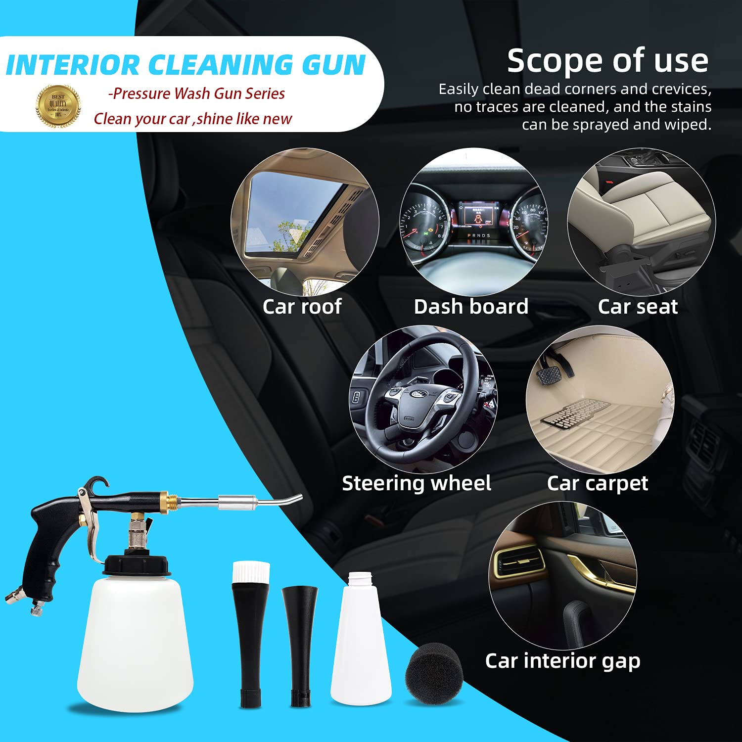 Premium Adjustable Pressure Car Cleaning Gun - High Pressure Jet Cleaner for Car Detailing & Interior Washing | Car Wash Tool Kit with Detailing Supplies (Black) | Perfect for Home Car Wash, Auto Detailing & Vehicle Maintenance