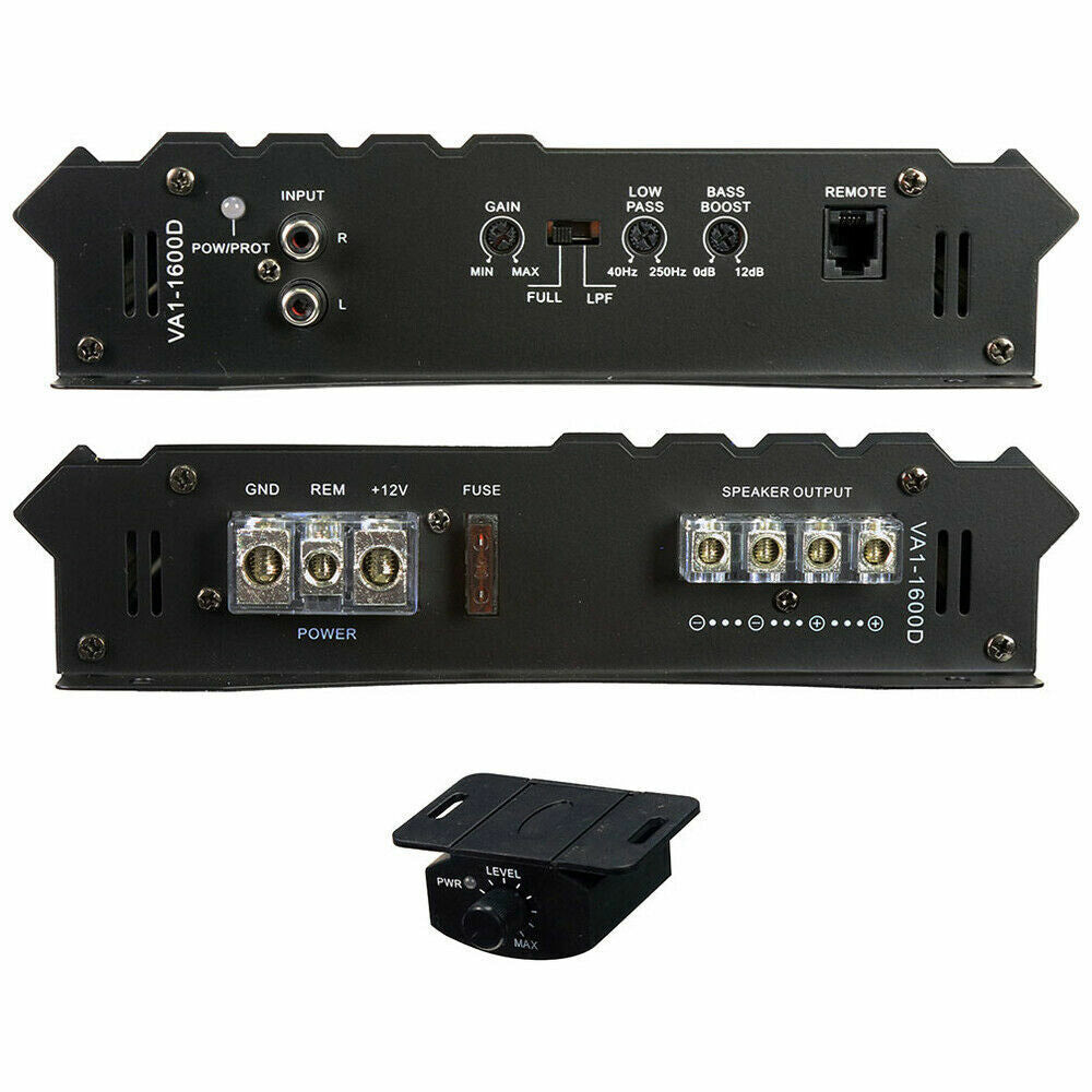 Power Acoustik VA1 1600D 1600W Monoblock Car Amplifier - Class A/B Bass Boost with Remote Control | Perfect for Car Audio Systems, Subwoofers, and Bass Enhancement