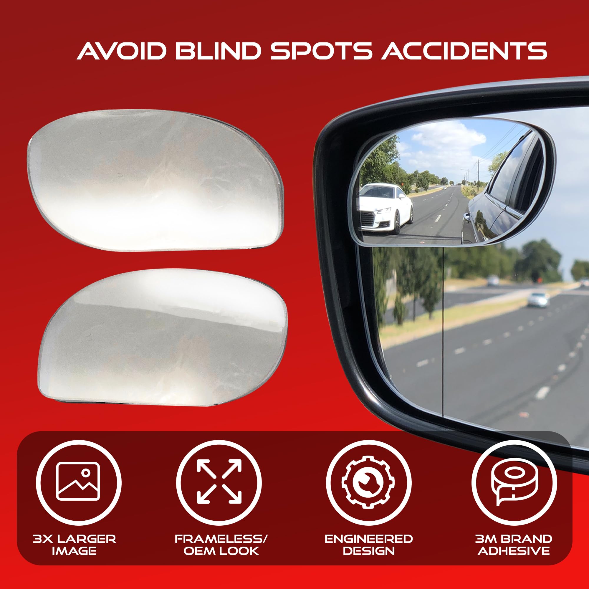 Blind Spot Convex Car Mirrors (3-Piece Set) - 1 XL Large, 1 Regular & 1 Long Size - Rear View Mirror Accessories for Improved Traffic Safety - Perfect for Cars, Trucks & SUVs - Enhance Visibility & Reduce Blind Spots for Safer Driving