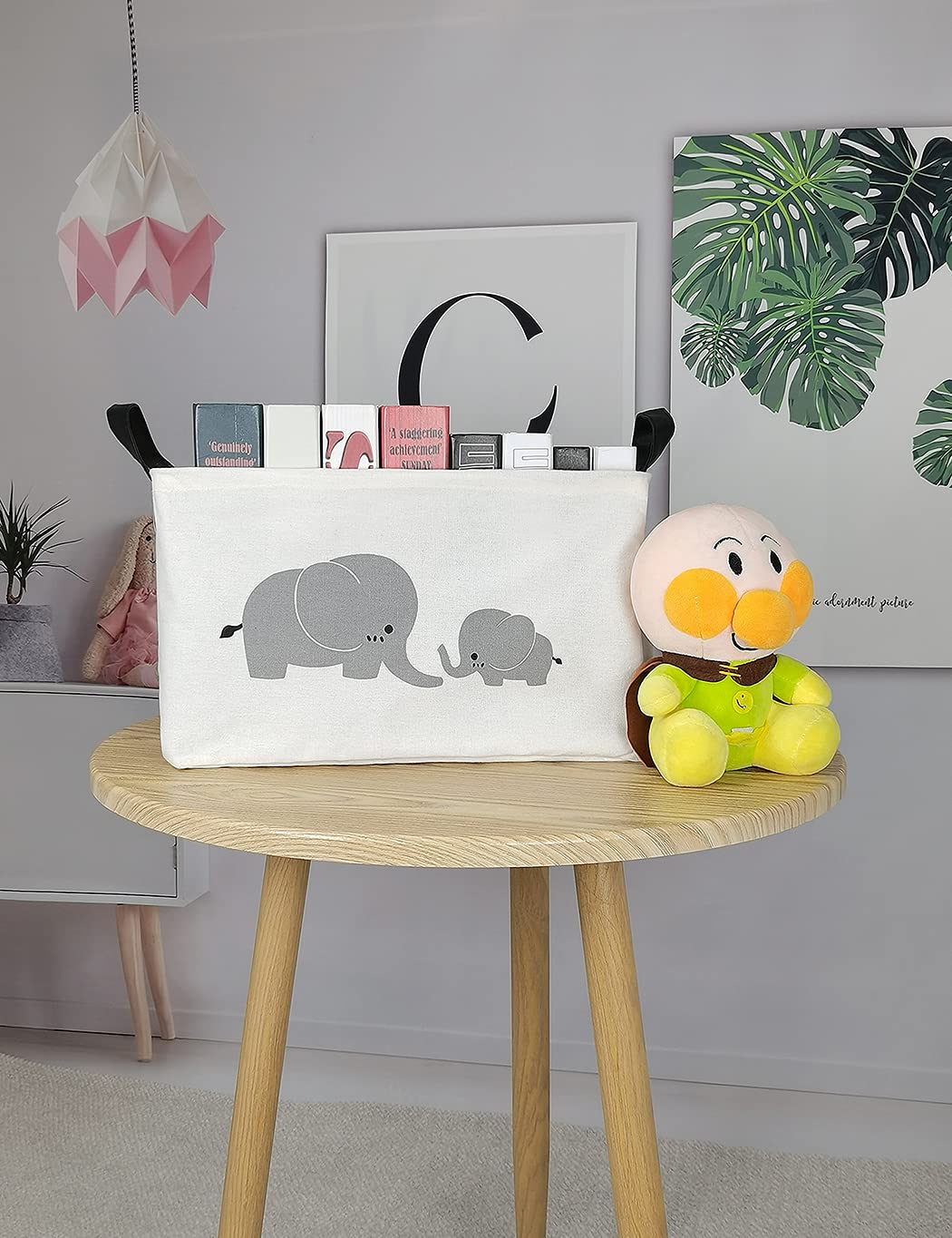 QUEENLALA Foldable Rectangular Laundry Hamper Basket - Nursery Toy Storage Organizer for Kids Bedroom, Office & Closet - Elephant Design Parent-Child Theme | Perfect for Baby Clothes, Toys Organization & Home Decor