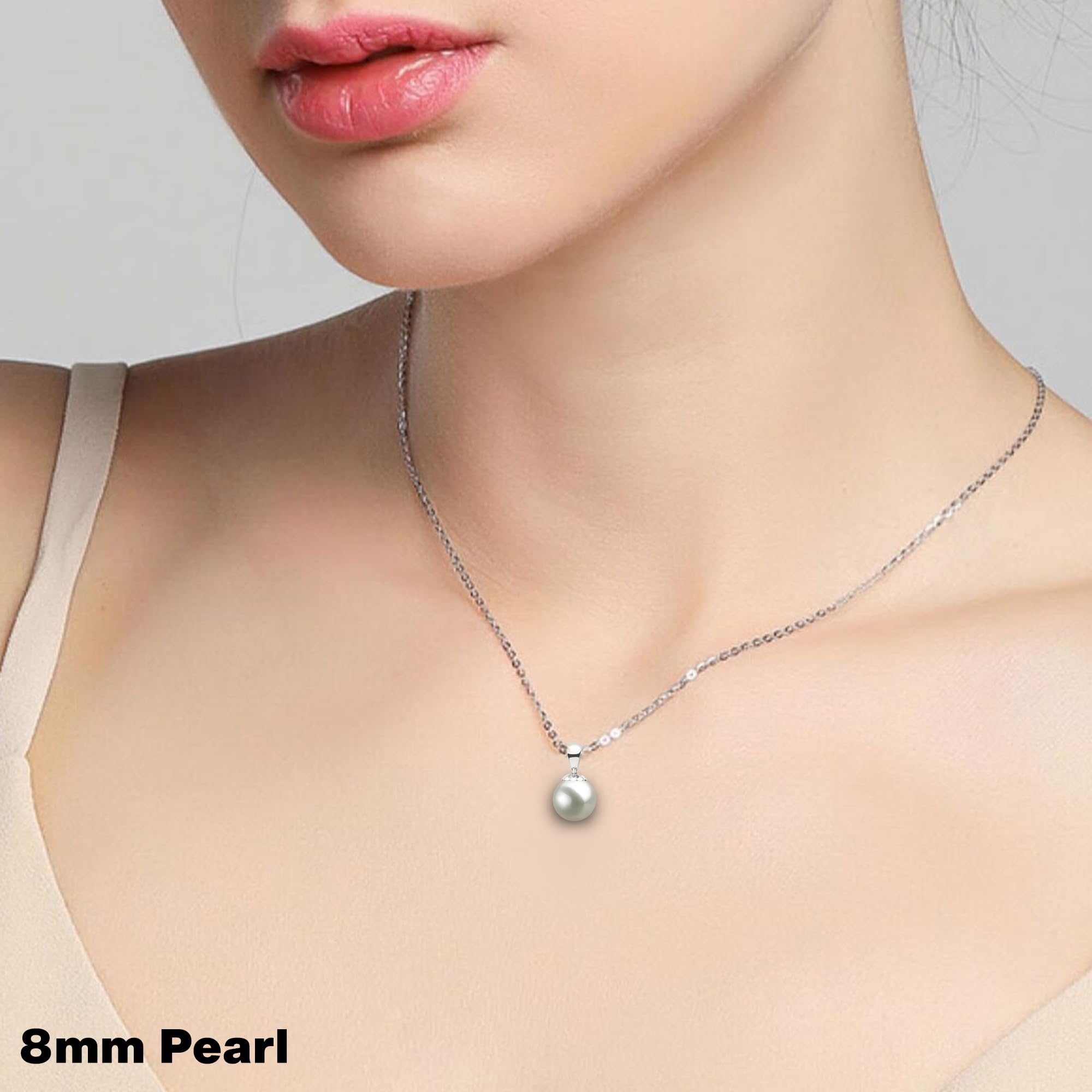 AAAA Grade 6-14mm Japanese Freshwater Cultured Pearl Necklace in White with Sterling Silver Pendant & 16/18 Inch Chain - Elegant Pearl Jewelry for Women, Perfect for Weddings, Parties & Special Occasions - Orien Jewelry