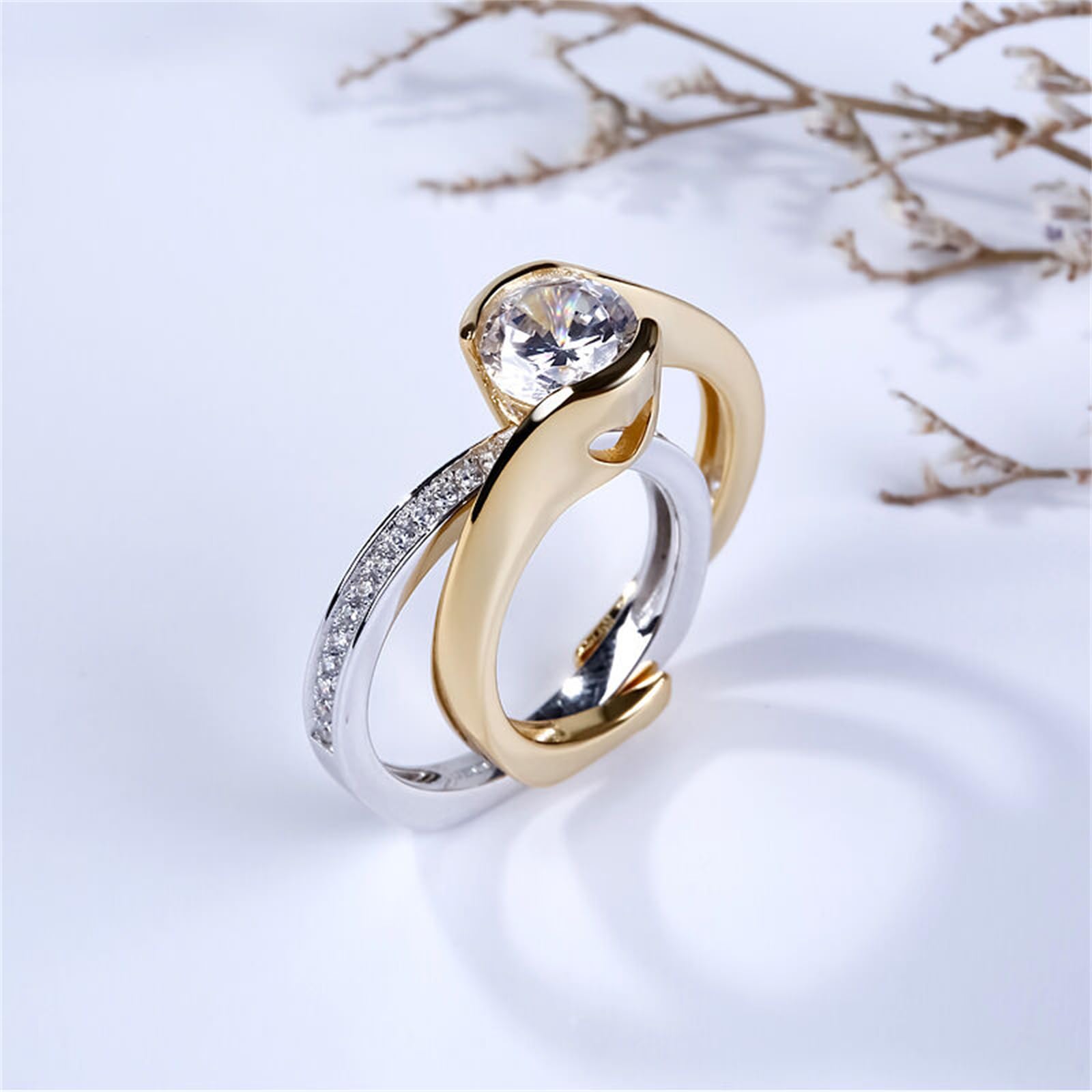 2.5 Carat Asymmetric Diamond Ring Set for Women - 14K Gold Plated Cubic Zirconia Round Cut Engagement Rings - Anniversary, Promise & Romantic Jewelry Gift for Her - Perfect for Weddings, Proposals & Special Occasions