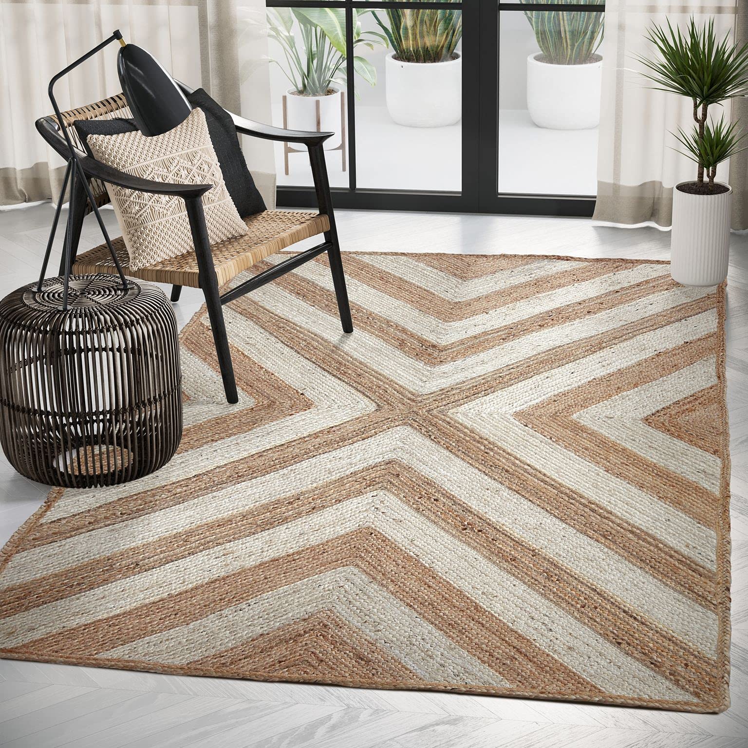 Abani Premium Natural Fiber Woven Chevron Jute Area Rug 8x10 - Farmhouse Bohemian Style Textured Rug for Dining Room, Living Room & Bedroom | Eco-Friendly Home Decor | 7'9