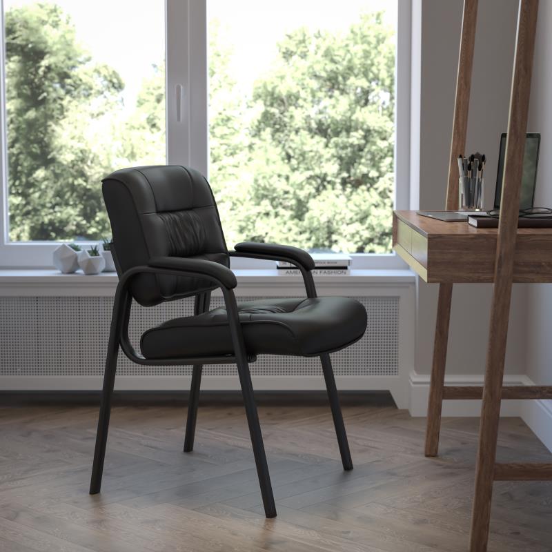 Premium FLASH Haeger Leather Executive Office Chair - Black Metal Frame Reception Seating for Professional Workspaces & Conference Rooms