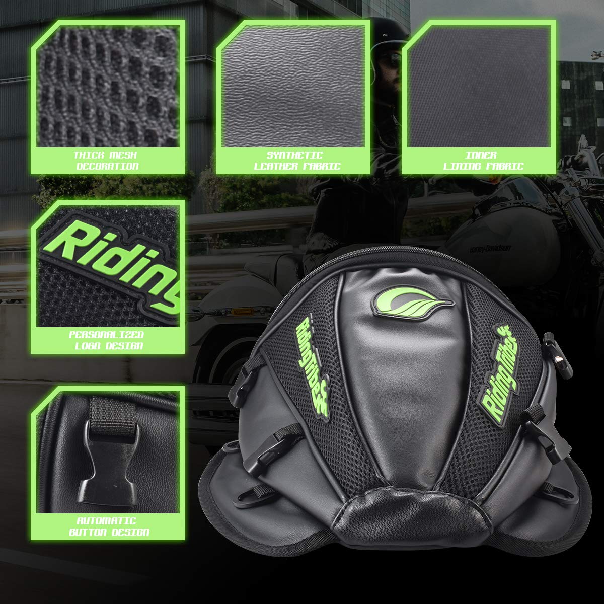 KATUR Waterproof PU Leather Motorcycle Backseat Tank Bag - Lightweight Multifunctional Storage Saddle Bag for Motorbike Rear Seat Accessories (Black) | Perfect for Commuting, Touring & Adventure Riding