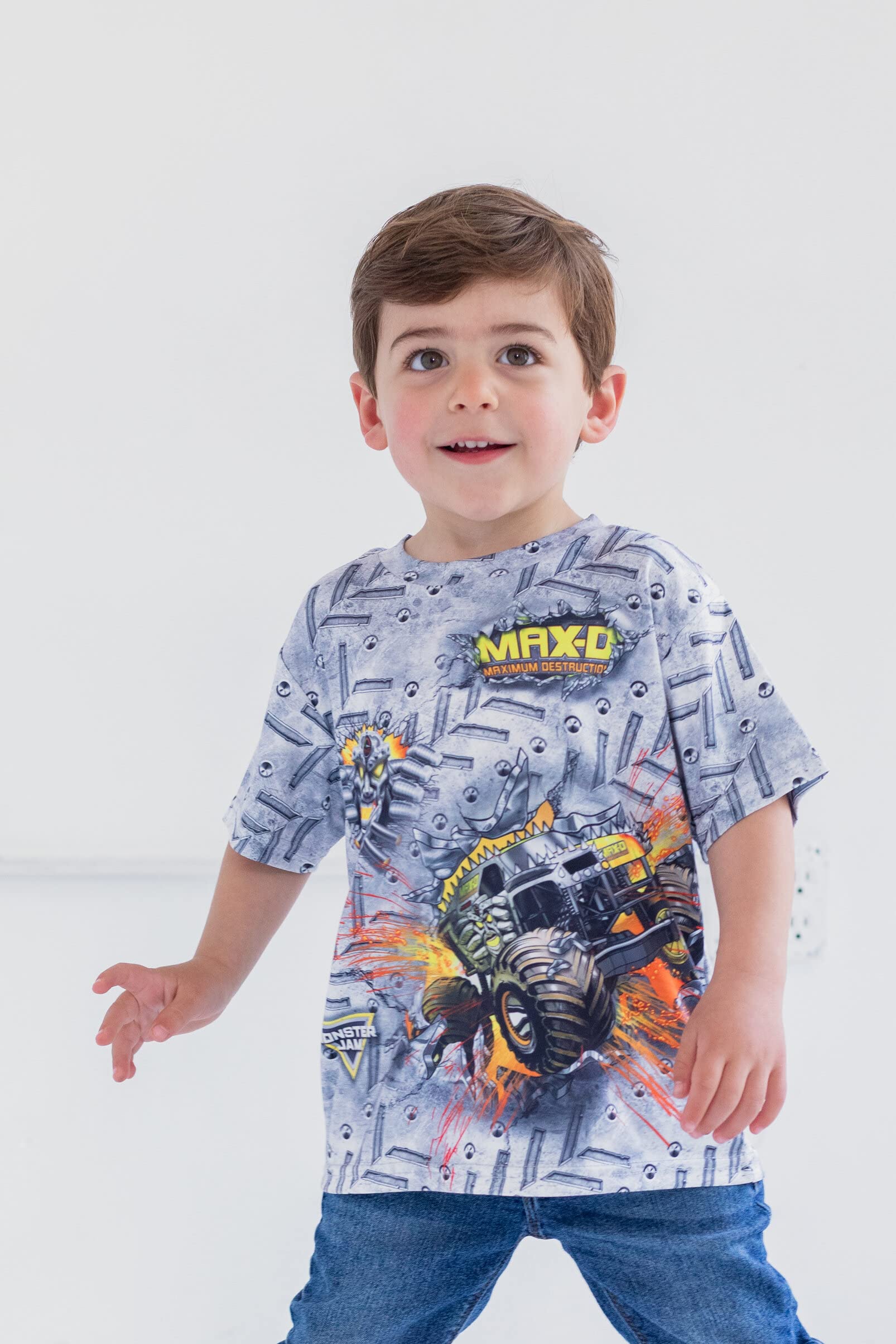 Monster Jam 3 Pack Boys T-Shirts - Grave Digger, El Toro Loco & Megalodon Designs for Toddler to Big Kid (2T-12) - Soft Cotton Playwear for School, Parties & Monster Truck Shows