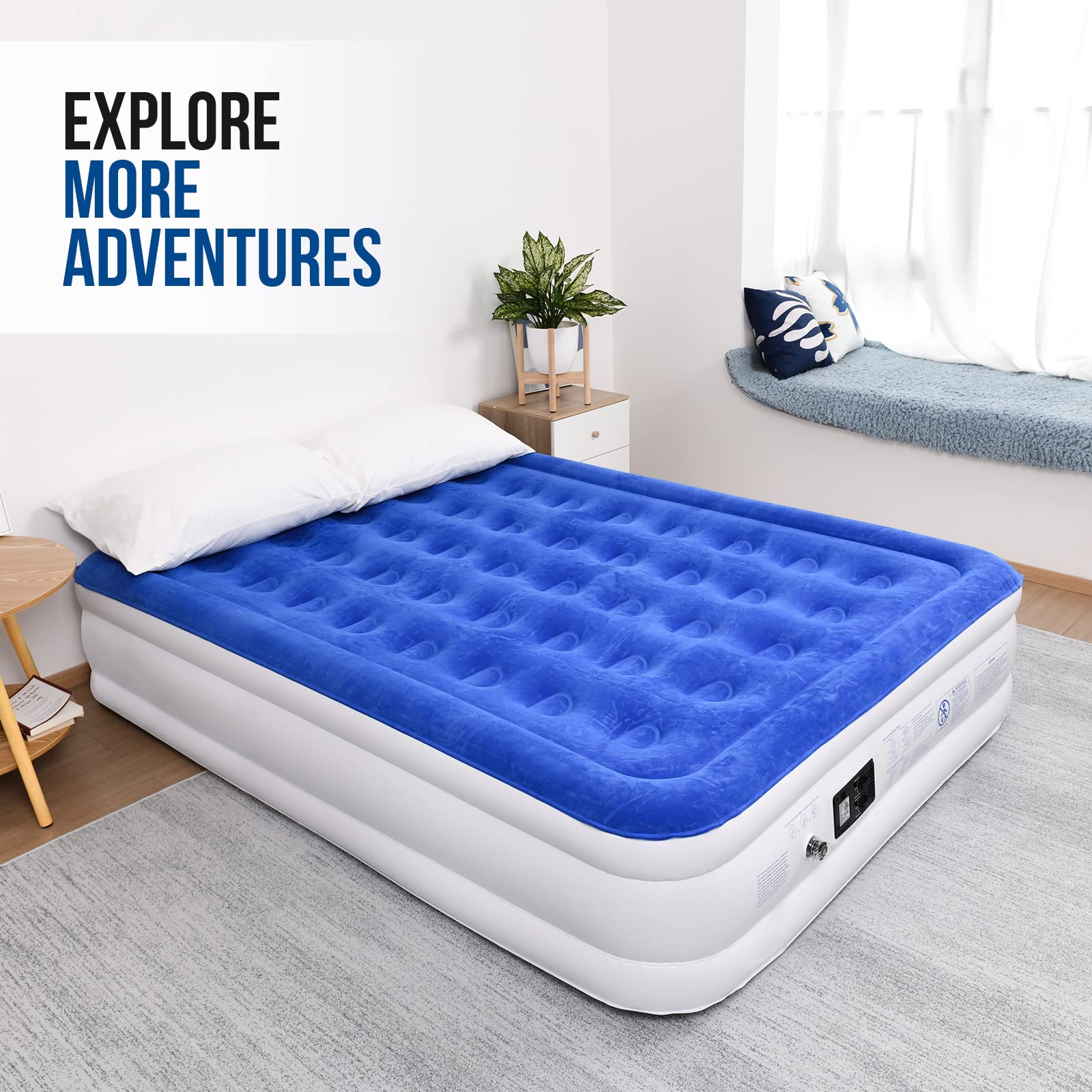 **Queen Size Air Mattress with Built-in Pump - 20 Inch Double High Inflatable Air Bed for Home, Camping & Guests | 3-Minute Quick Inflation, Water-Resistant Flocked Top | Perfect for Spare Beds, Sleepovers & Outdoor Adventures**