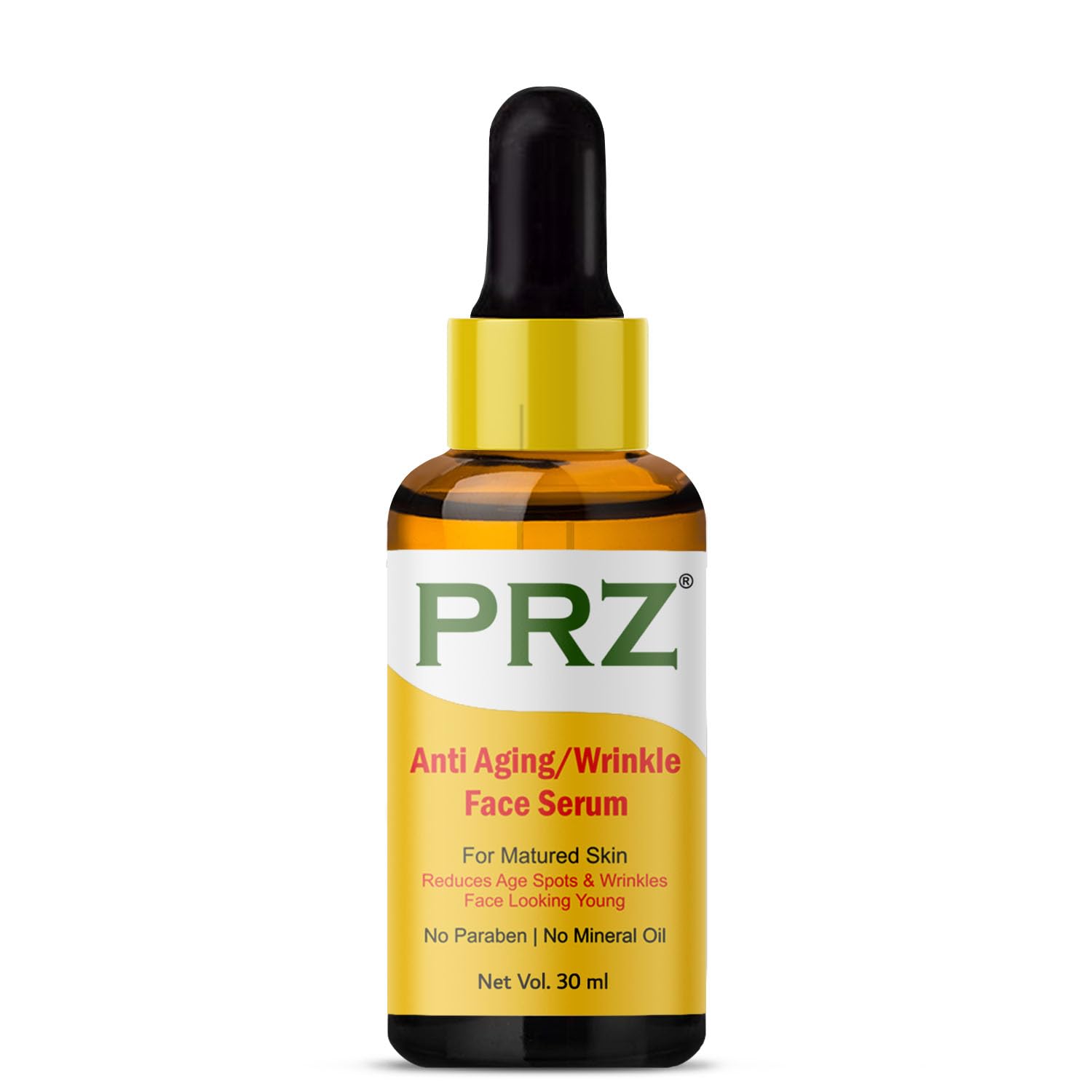PRZ Anti Aging Wrinkle Face Serum (30ML) - Reduces Fine Lines, Age Spots & Wrinkles for Mature Skin | Paraben & Mineral Oil Free | Brightening & Hydrating Facial Treatment for Day & Night Use
