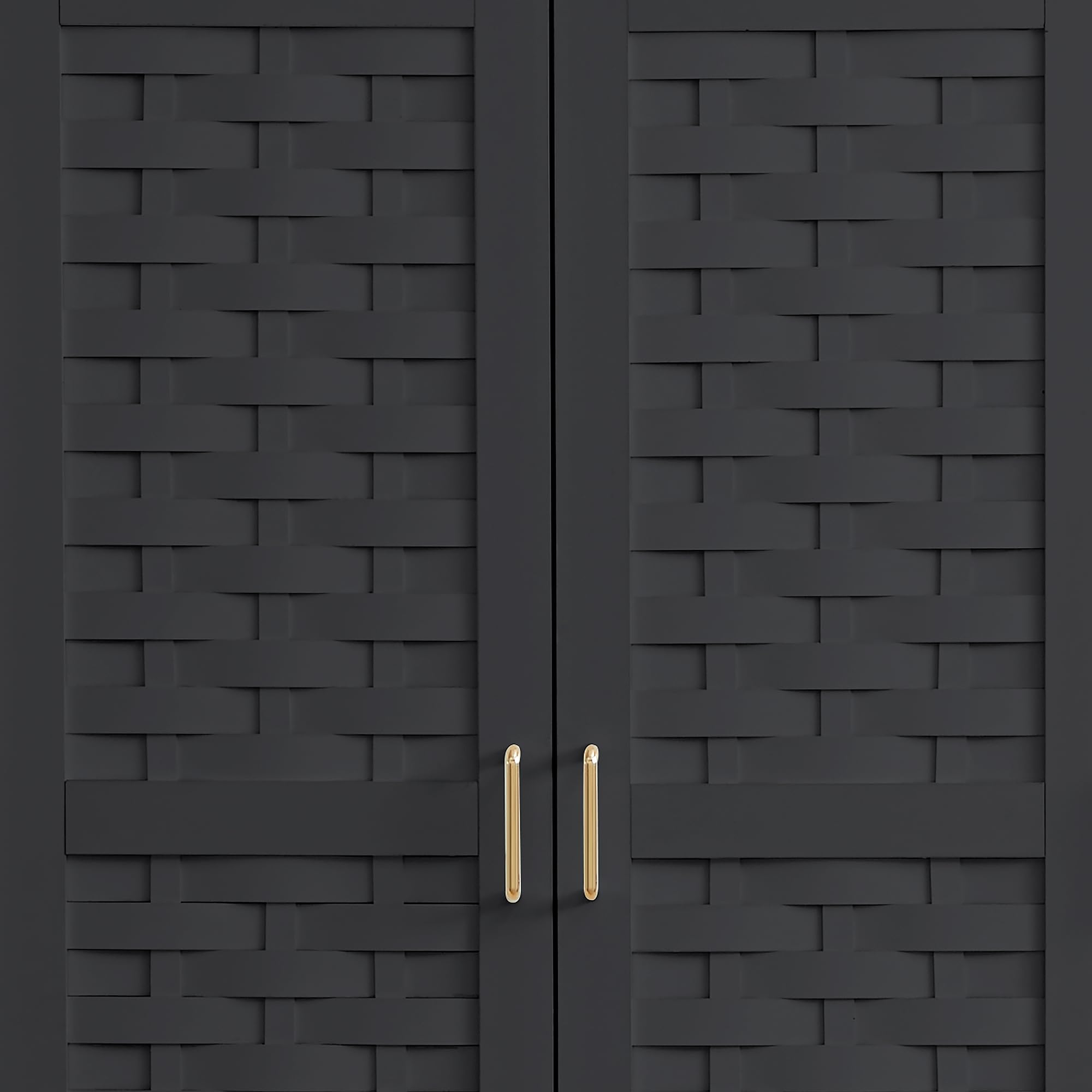 Large Wooden Armoire Wardrobe with 6 Woven Doors & 8 Shelves - Spacious Storage Cabinet with Metal Handles & Hanging Rod for Bedroom, Closet or Living Room Organization (Black)
