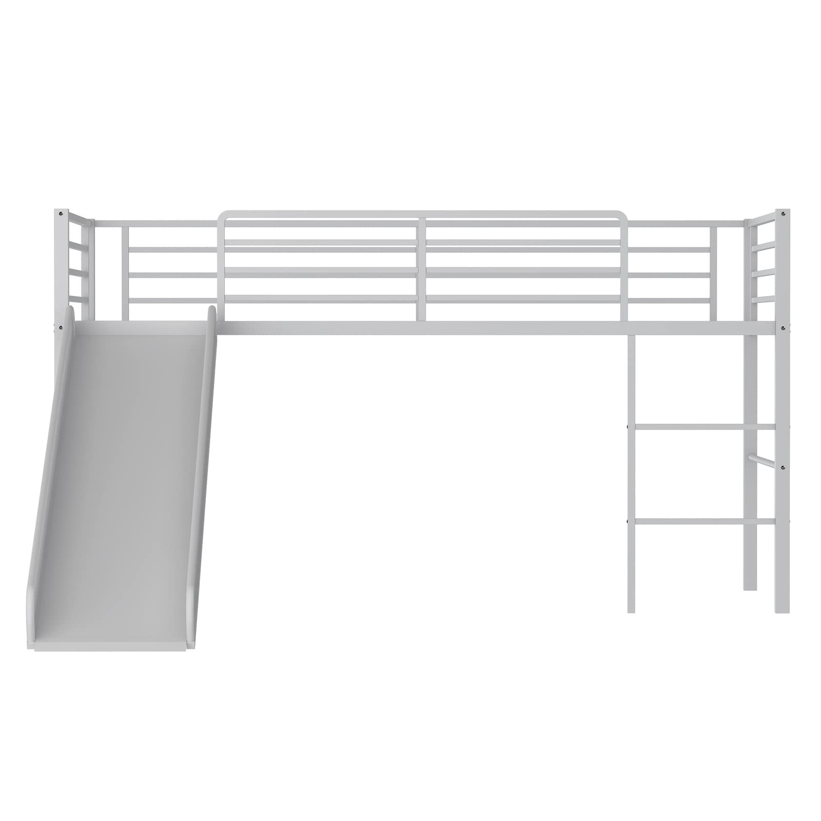 **Giantex Twin Loft Bed with Slide - Sturdy Metal Low Bunk Bed for Kids, Safety Guardrails & Built-in Ladder, No Box Spring Needed, Toddler Bed Floor Frame for Boys & Girls (Silver) - Perfect for Small Bedrooms, Playrooms & Sleepovers**