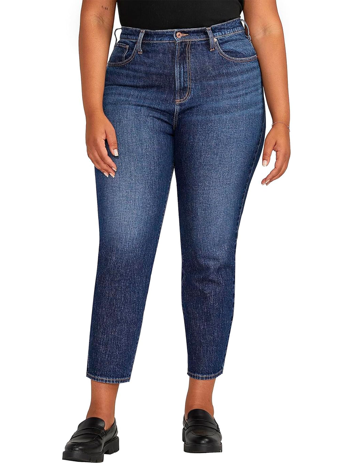 Silver Jeans Co. Women's Plus Size High Rise Straight Leg Jeans - Comfortable Stretch Denim Pants for Curvy Women | Perfect for Casual Wear, Office & Date Nights