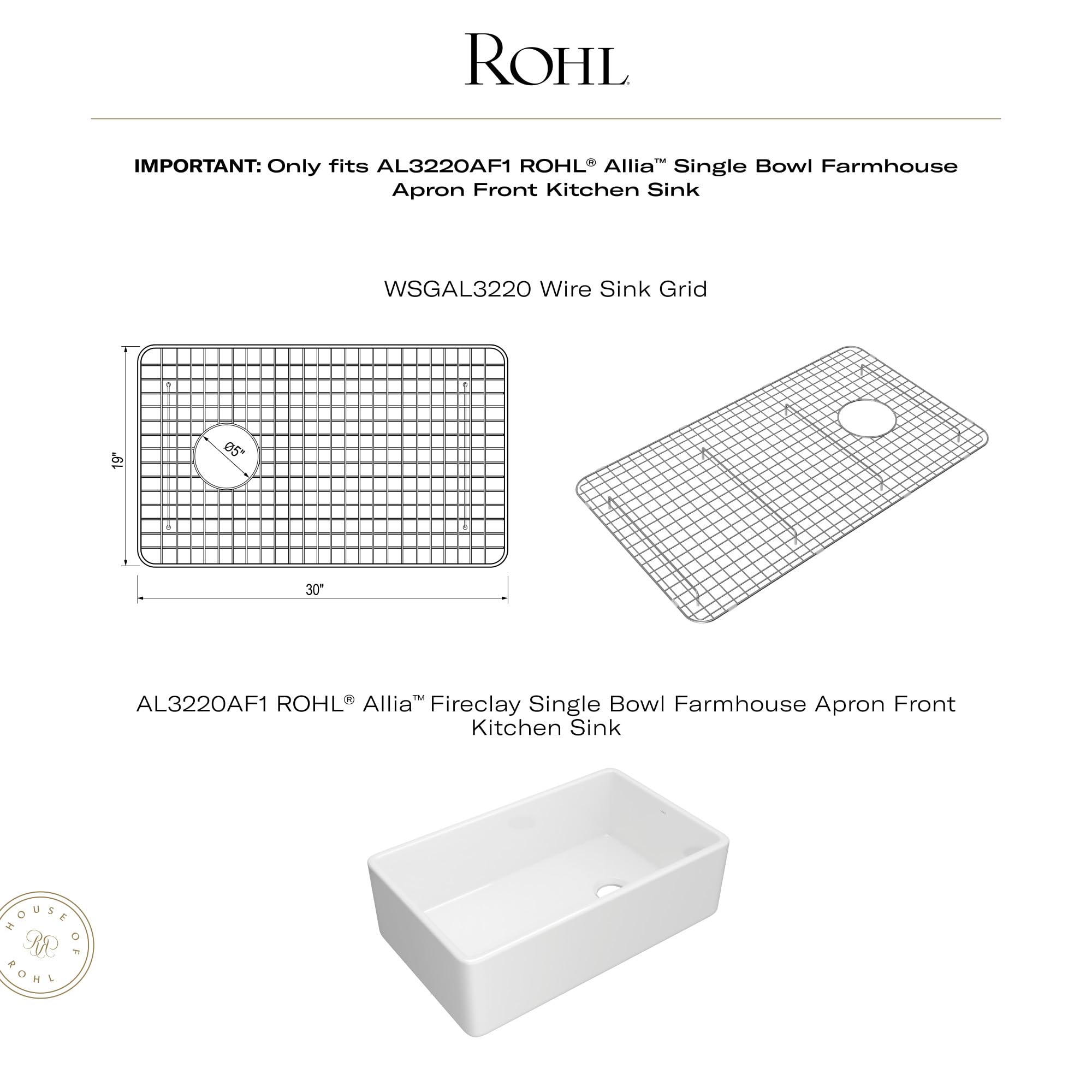 ROHL AL3220AF Biscuit Kitchen Sink Wire Grid - Durable Stainless Steel Sink Protector for Dishwashing & Food Prep - Perfect for Modern Kitchens & Restaurant Use