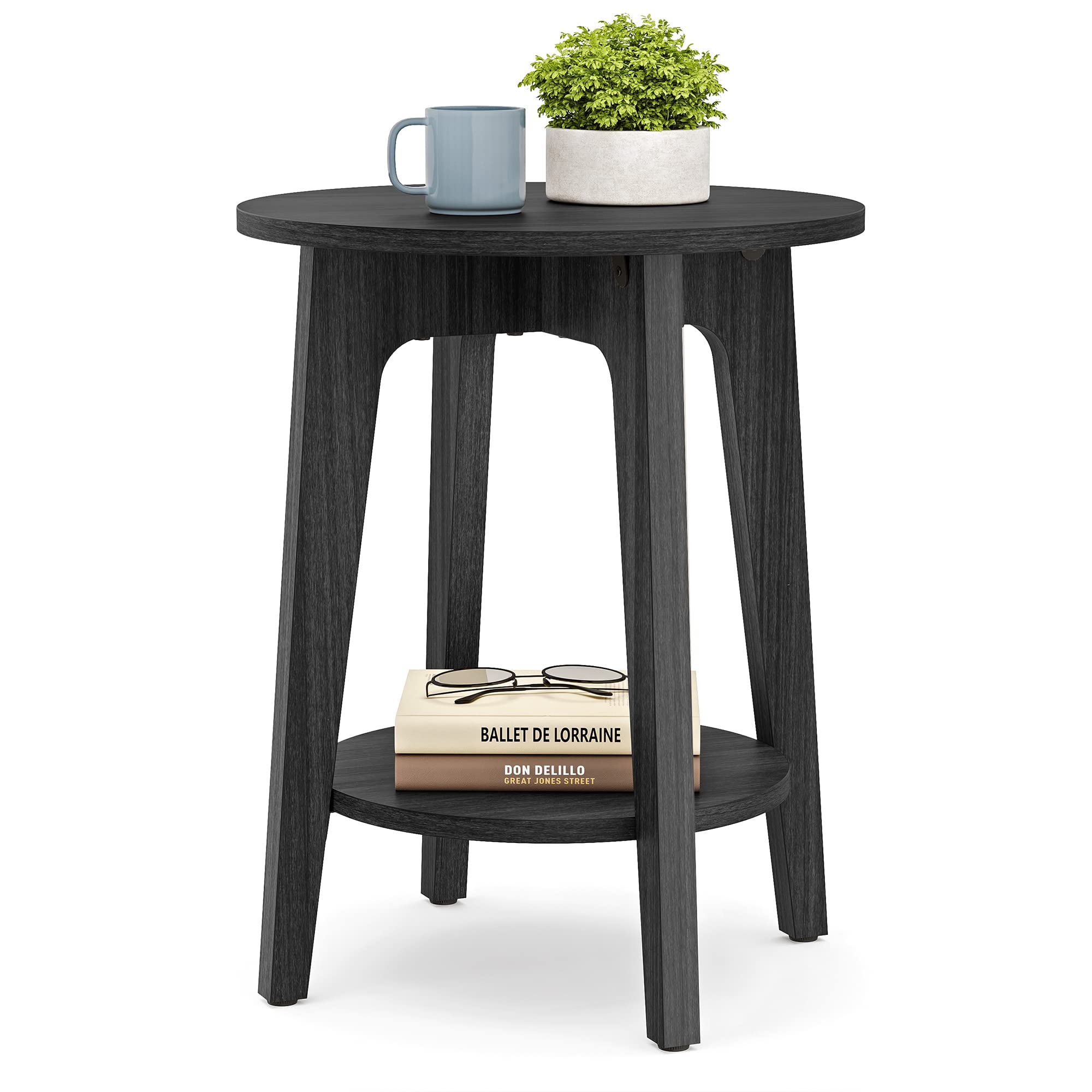 VASAGLE Small Round Side Table with Lower Shelf - Compact Nightstand for Bedroom, Living Room, Office - Space-Saving End Table in Charcoal Gray | Perfect for Small Spaces, Apartments & Dorm Rooms