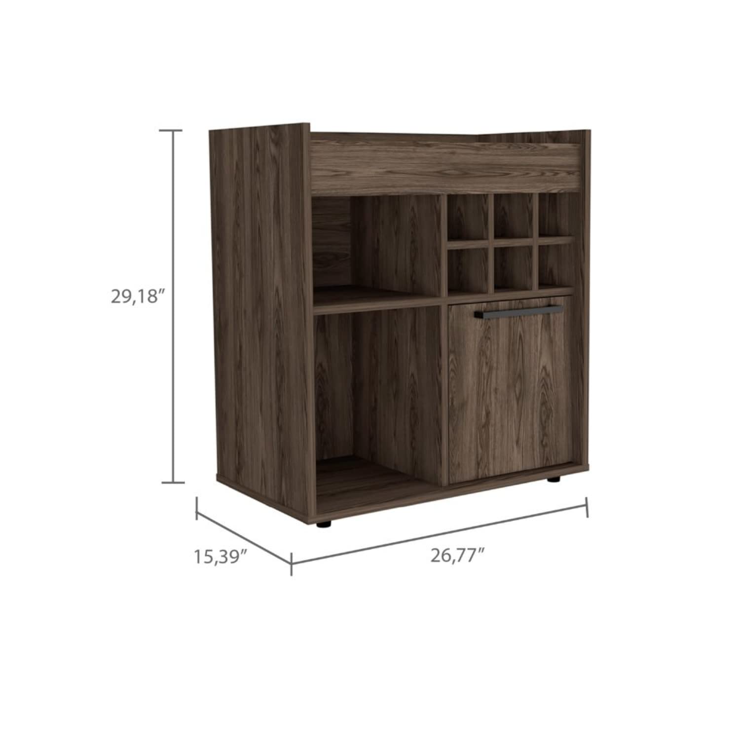 29 Inch Bar Coffee Cart with 6 Bottle Racks & Wood Door Storage Shelf - Dark Walnut Kitchen or Living Room Cabinet for Glasses, Snacks & Wine Storage - Perfect for Home Bars, Entertaining & Small Space Organization