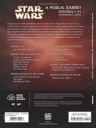 Star Wars Movie Themes Clarinet Sheet Music Book with Online Audio (Episodes I-VI) - Perfect for Solo Performances, Practice & Star Wars Fans