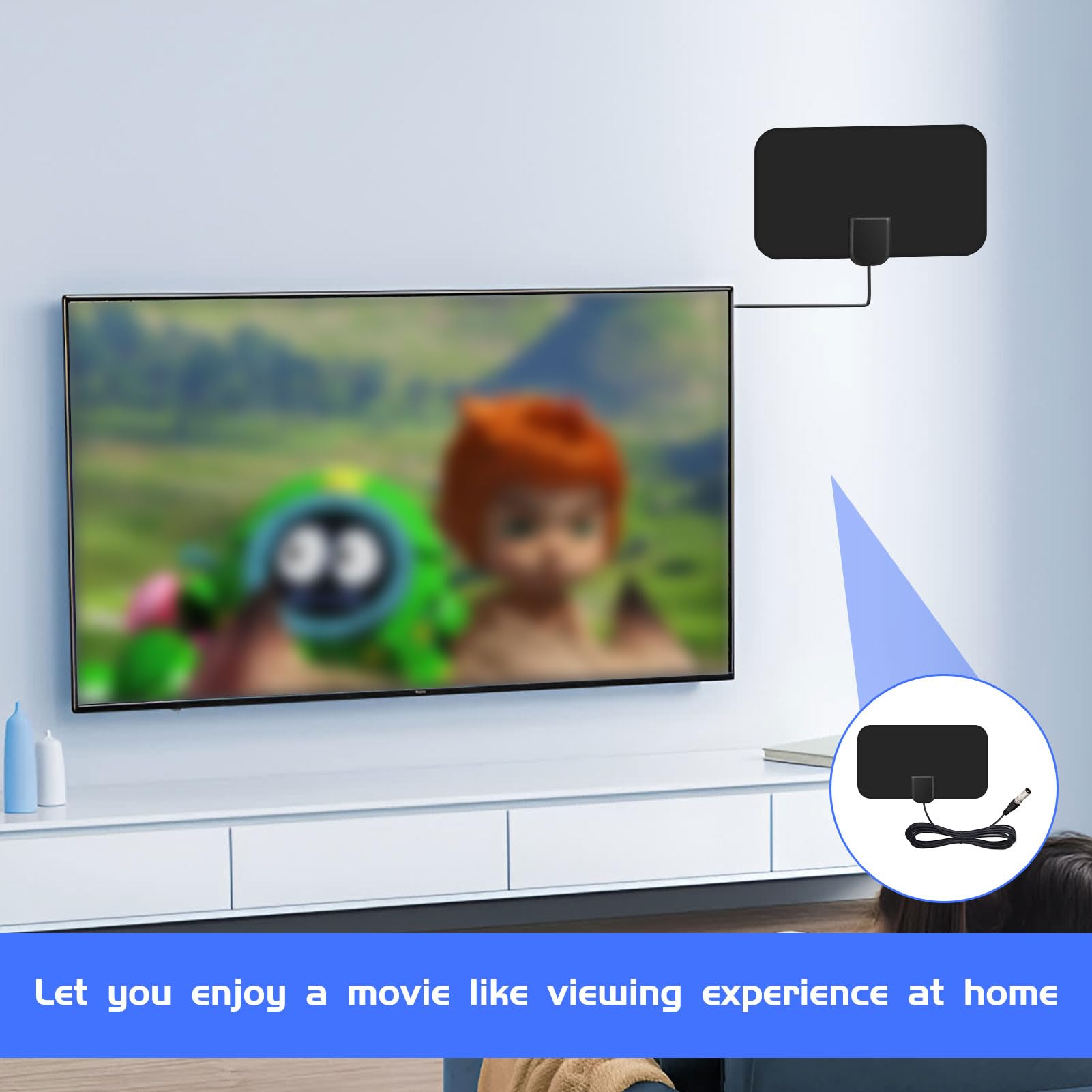 1 PCS Indoor TV Aerial Booster - 50 Miles Digital 4K HD Signal Antenna with 14 FT Cable for Freeview Local Channels | Stable Image for Smart TVs, Home Theater & RV Use