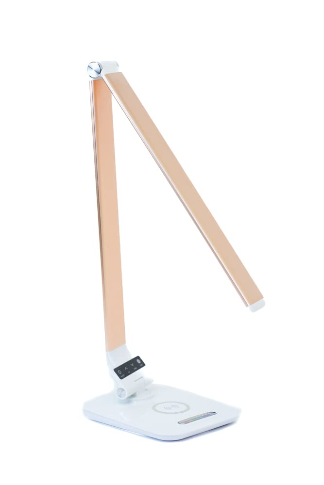 RGB LED Desk Lamp with Wireless Charger & USB Port - Dimmable Touch Control, Rose Gold - Perfect for Home Office, Gaming Setup & Nightstand Lighting