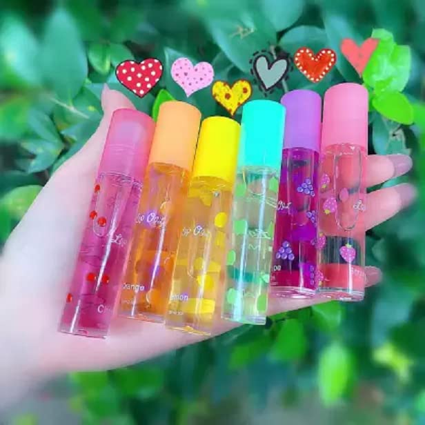Elecsera Fruit Lip Oil Roll-On Gloss - 6 Colors Hydrating Lip Balm for Soft, Shiny Lips (Pack of 6, 21.6g) | Perfect for Daily Moisture, Makeup Looks & Gift Giving