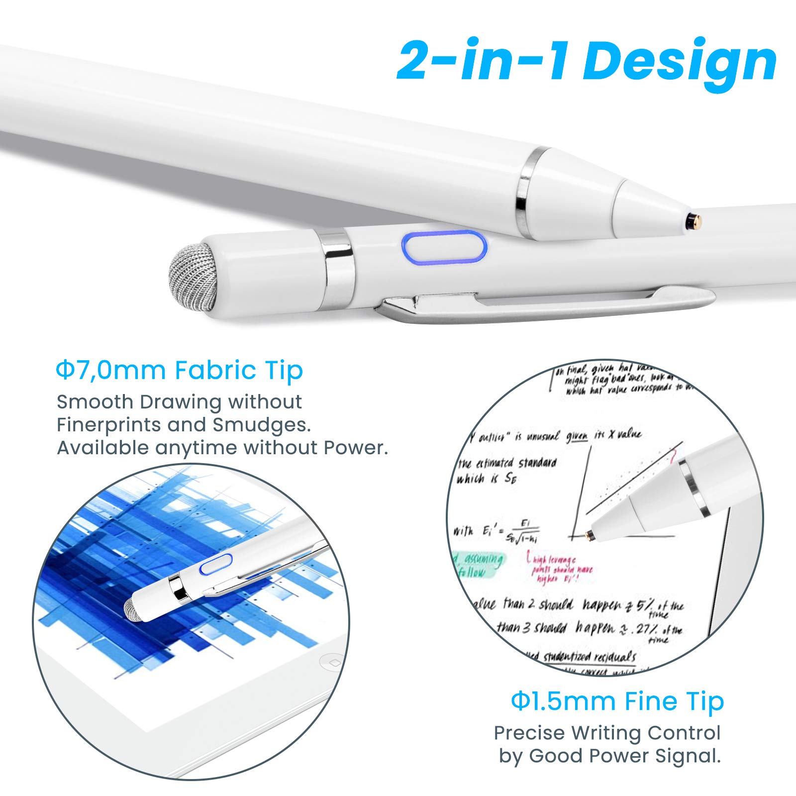 Ultra Fine Tip Stylus Pen 1.5mm - Precision Digital Pencil for iPad, Kindle Fire, Samsung Tablets & Smartphones | White Touchscreen Pen for Drawing, Note Taking & Online Learning | Compatible with Most Touchscreen Devices | Perfect for Artists, Students & Professionals | Use for Digital Art, Graphic Design, Business Meetings, Presentations, Online Classes & Remote Work