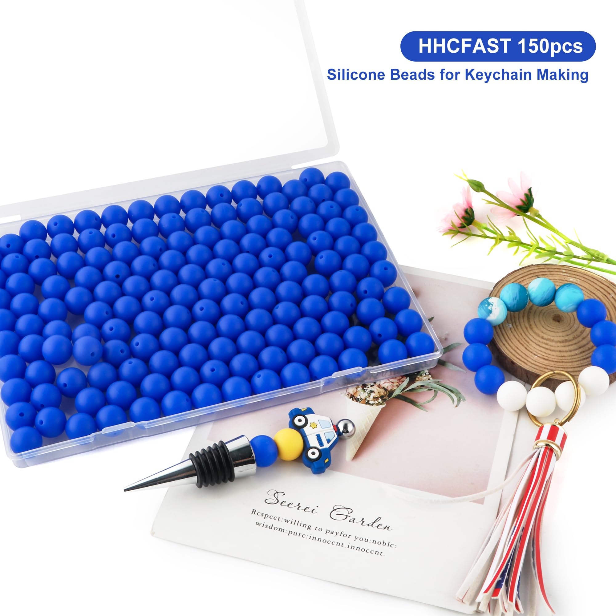 150Pcs 15mm Silicone Beads for DIY Keychain, Bracelet & Necklace Making - Bulk Round Silicone Beads for Pens, Jewelry & Craft Projects (Royal Blue) - Perfect for DIY Gifts, Party Favors & Scrapbooking
