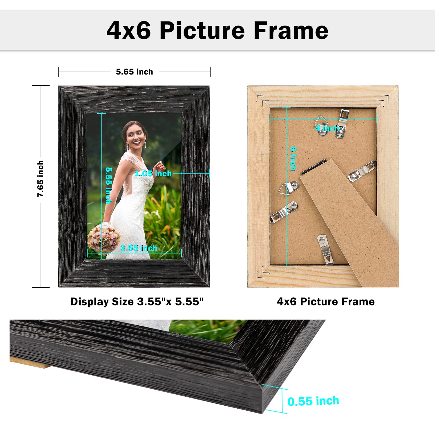 4x6 Picture Frame Bulk - Set of 12 Black Wooden Photo Frames for Wall Display, Father's Day Gift, Dad, Grandpa, Family Collage - Perfect for Home Decor, Office, and Memorial Displays