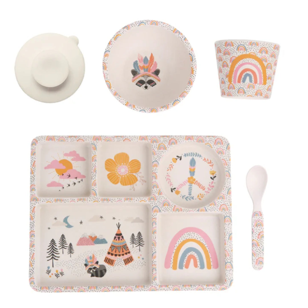 Love Mae Divided Plate Set for Kids - BPA-Free Melamine Dishware with Gypsy Girl Design - Perfect for Toddler Meals, Snacks & Picnics