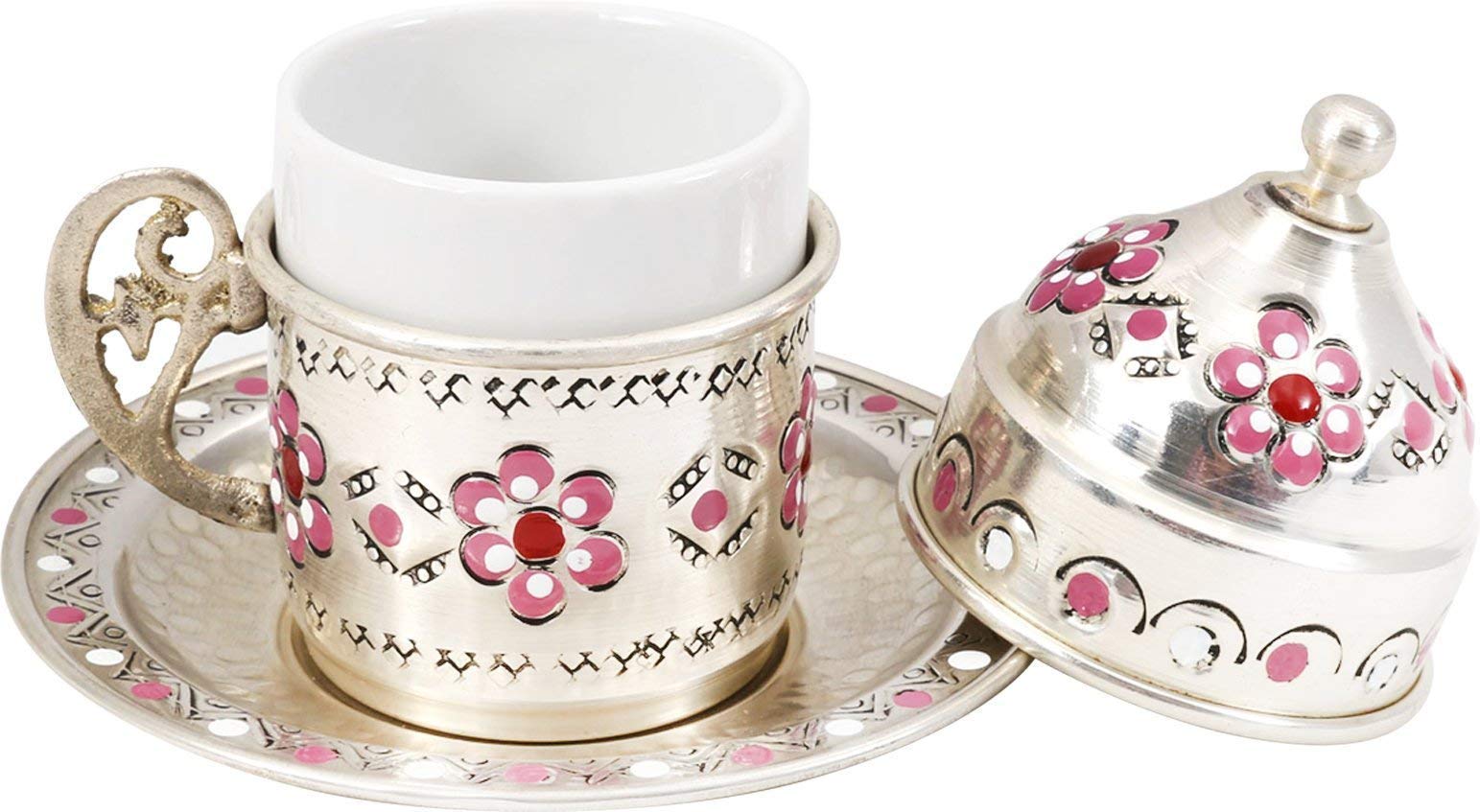 Handmade Traditional Copper Turkish Arabic Armenian Greek Coffee Set - 6-Piece Espresso & Tea Cups for Home, Cafe, and Gift Giving (CS6-122)