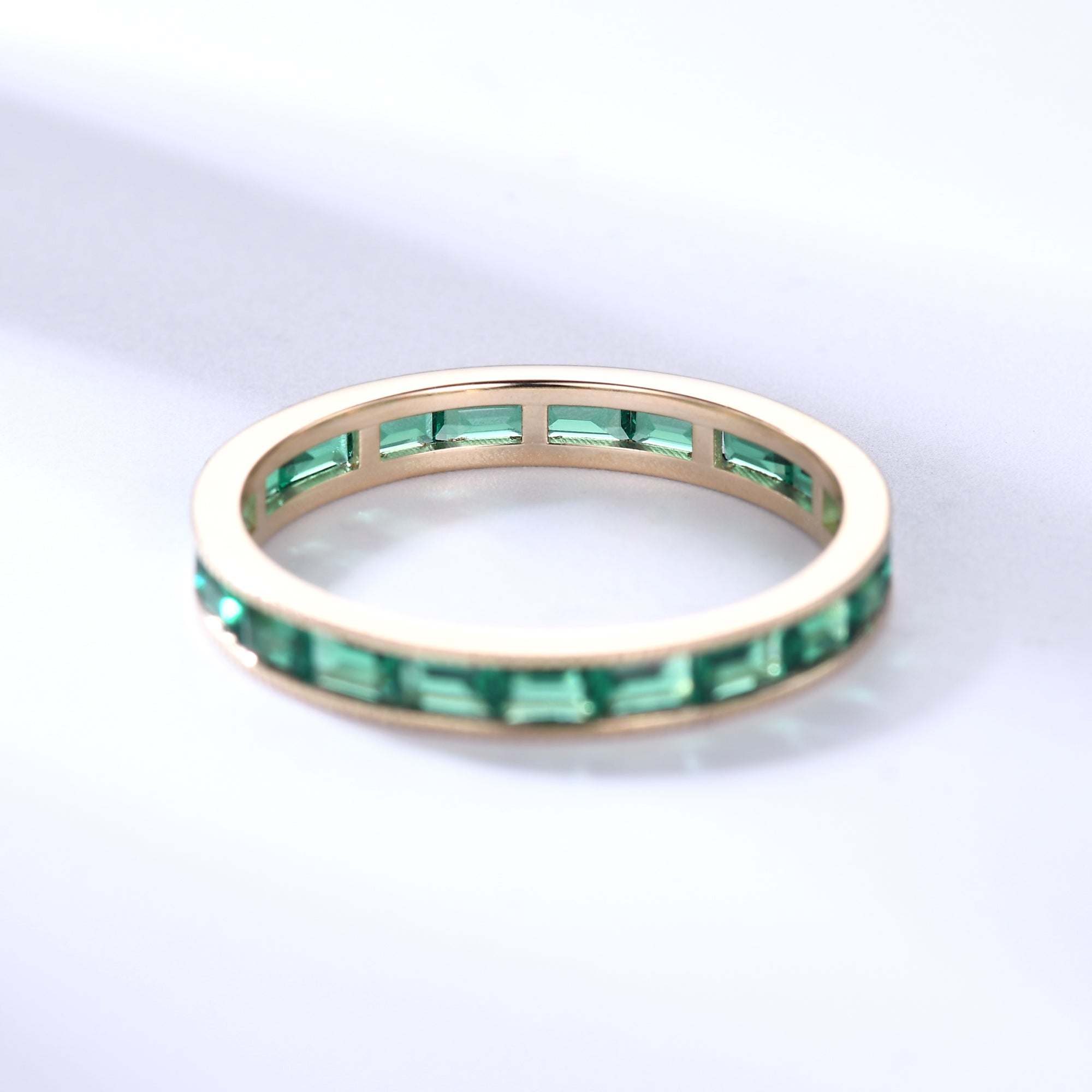 Milgrain Baguette Emerald Wedding Band - Full Eternity Ring for Women | Elegant Bridal Jewelry, Anniversary Gift & Engagement Ring Alternative | Perfect for Weddings, Proposals & Special Occasions