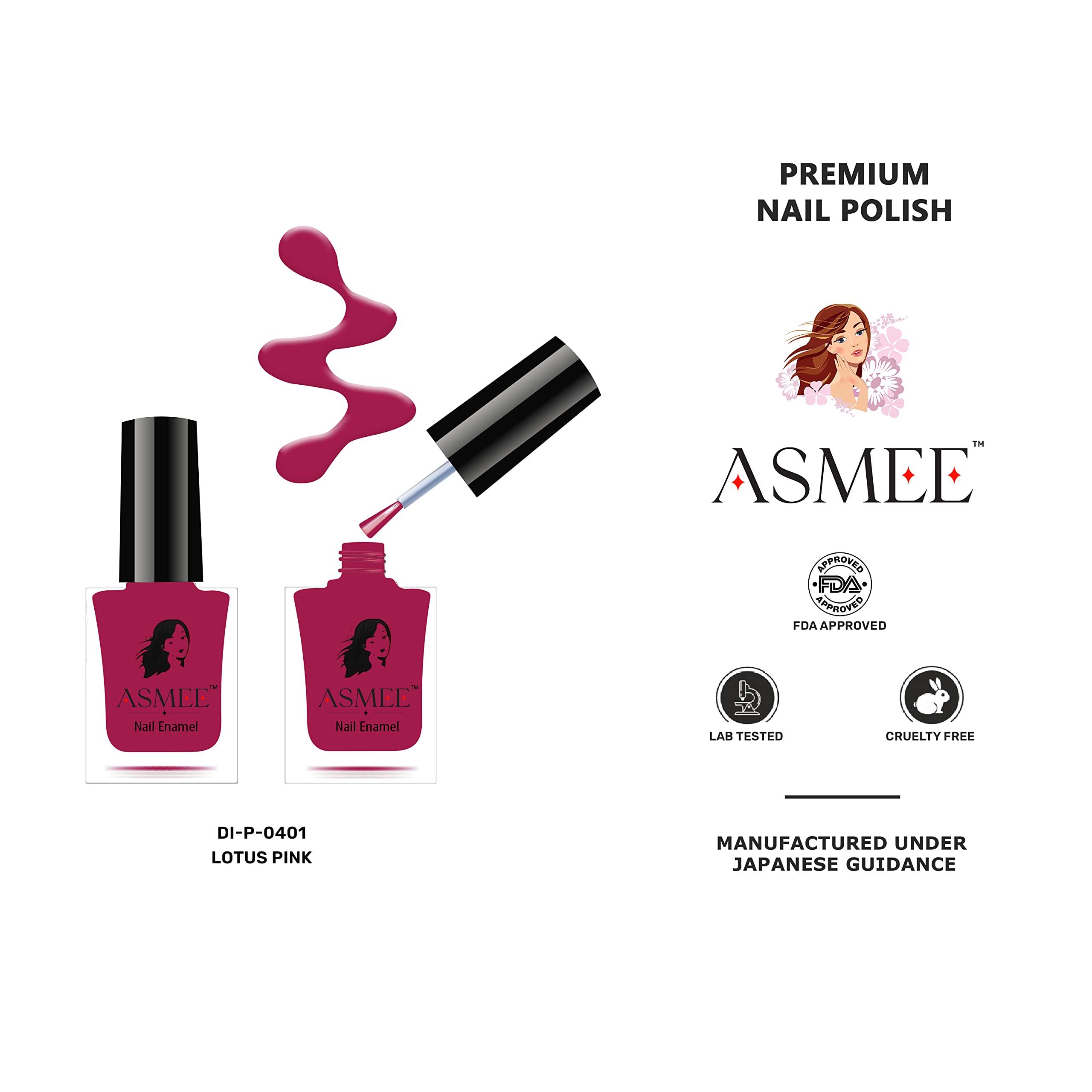 ASMEE Premium Nail Polish for Women - Quick Dry, Glossy Gel Finish, Paraben & Toxin Free, Long Lasting Nail Paint (10ML, Lotus Pink) - Perfect for Manicures, Pedicures, Nail Art & Special Occasions