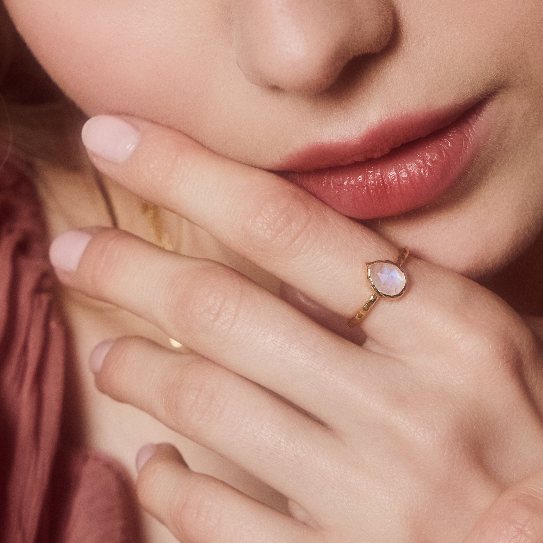 Gracie Rainbow Moonstone Pear Molten Ring - Elegant Sterling Silver Jewelry for Women | Perfect for Weddings, Date Nights & Special Occasions