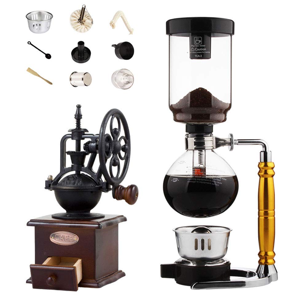 Premium JACKBAGGIO Manual Coffee Maker Set - Glass Siphon Coffee Pot with Built-in Bean Grinder for Home Brewing | Perfect for French Press, Pour Over & Cold Brew Coffee Lovers