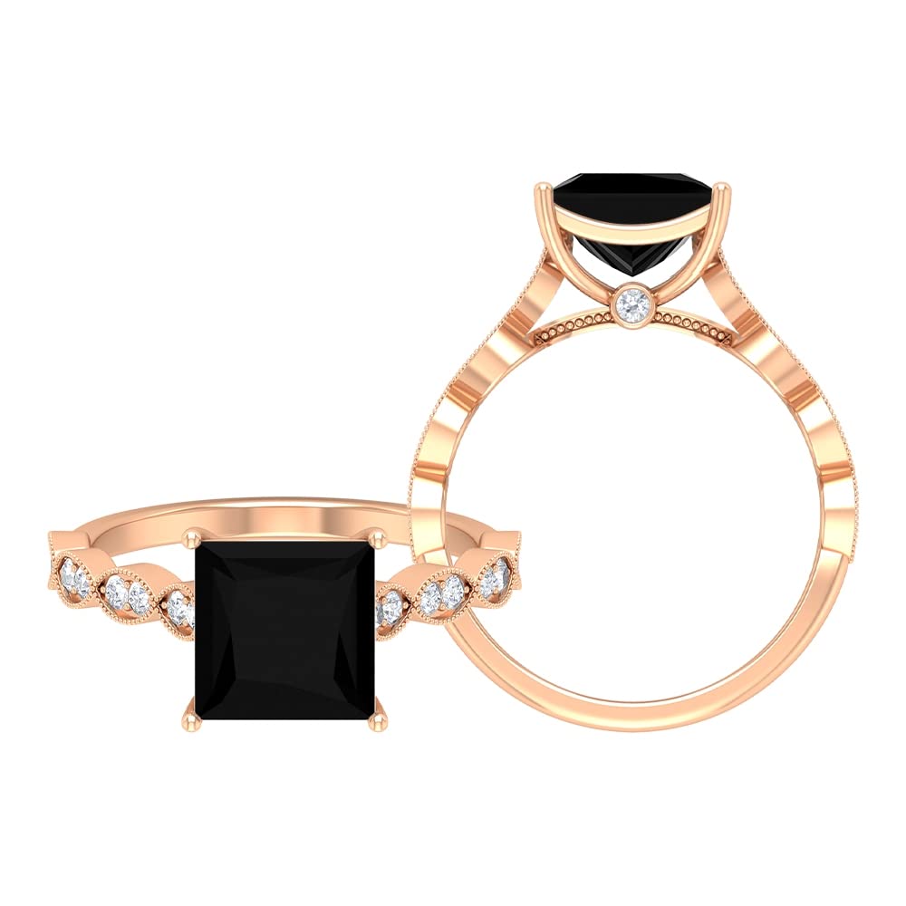 2.75 CT Black Onyx & Moissanite Ring - 8mm Princess Cut Solitaire Engagement Ring in 14K Solid Gold - Elegant Black Onyx Jewelry for Women, Wedding, Anniversary & Special Occasions