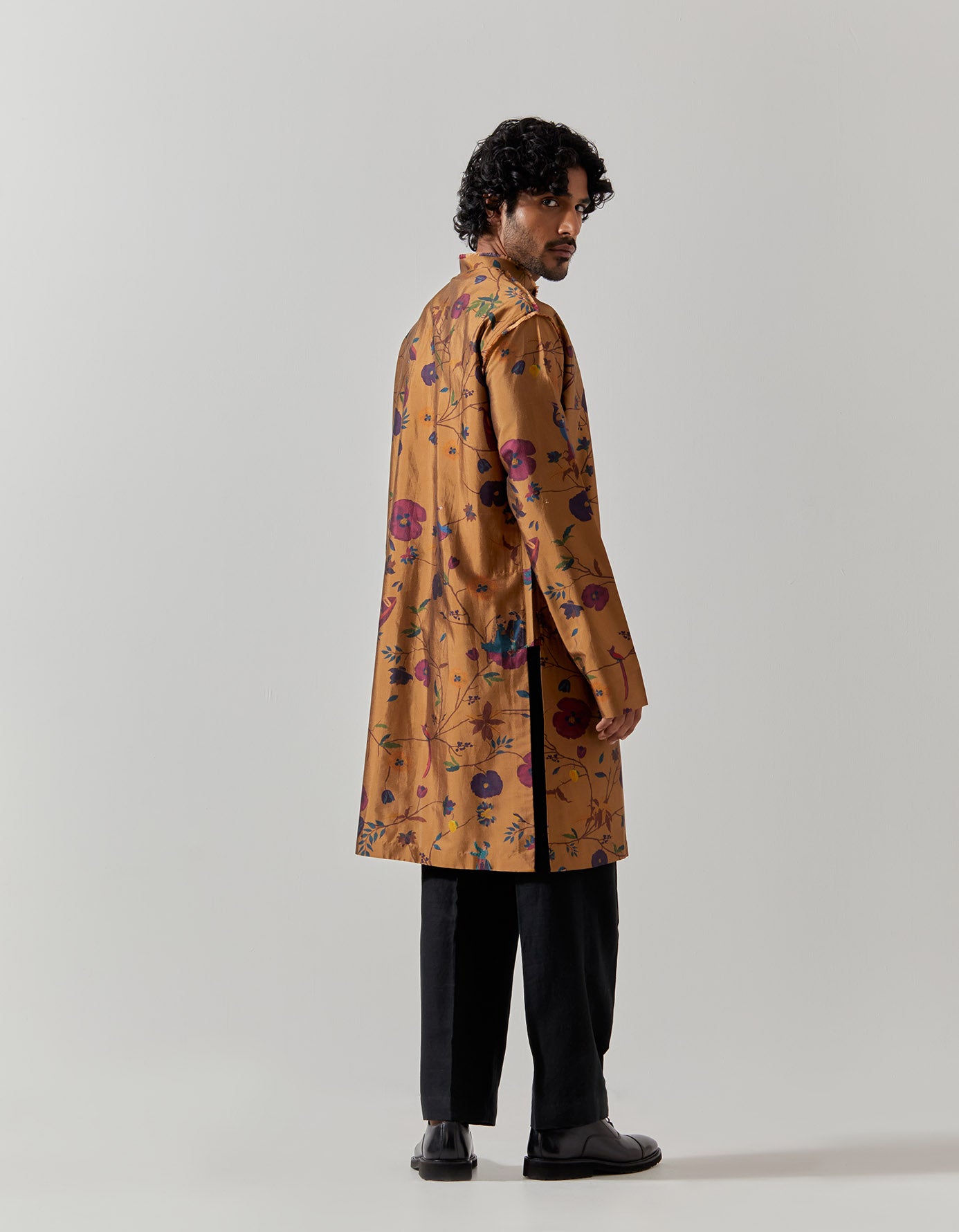 Raw Edge Bade Miyan Kurta - Premium Silk Dupion Gold Vineyard Embroidered Men's Tunic - Perfect for Festivals, Weddings & Cultural Events